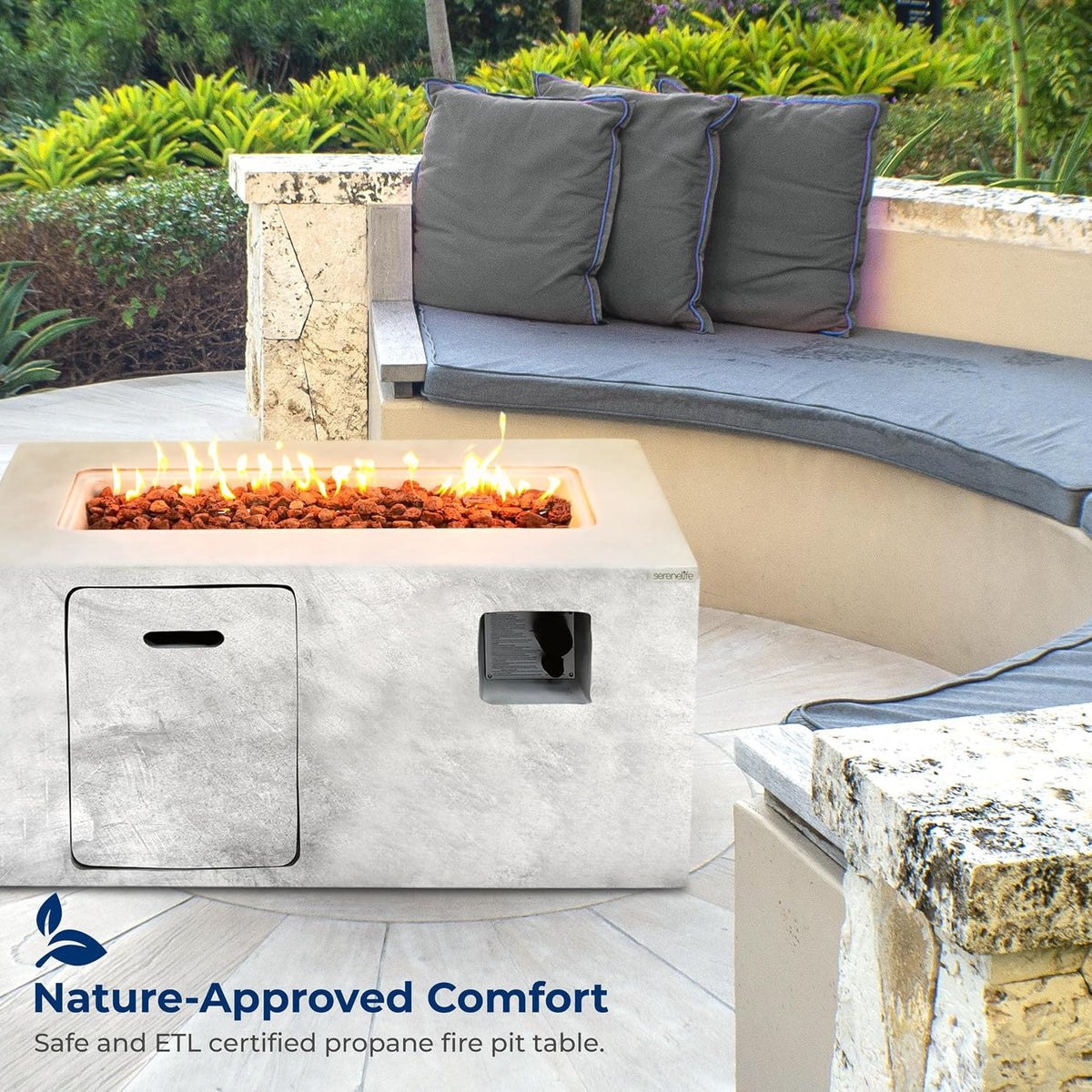 Propane Gas Fire Pit Table, 50,000 BTU Square Outdoor Firepit with Stainless Steel Burner, Adjustable Flame, Lava Rocks & Weather-Resistant Cover for Backyard, Patio, Garden (42"X20"X23.6")