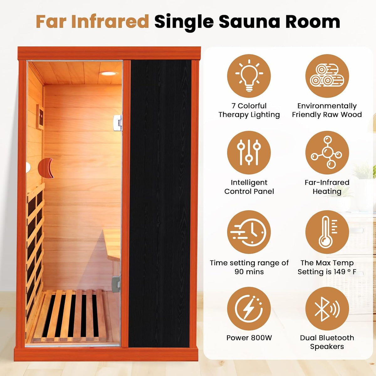 1 Person Sauna Far Infrared Sauna 1200W Low EMF Indoor Home Sauna