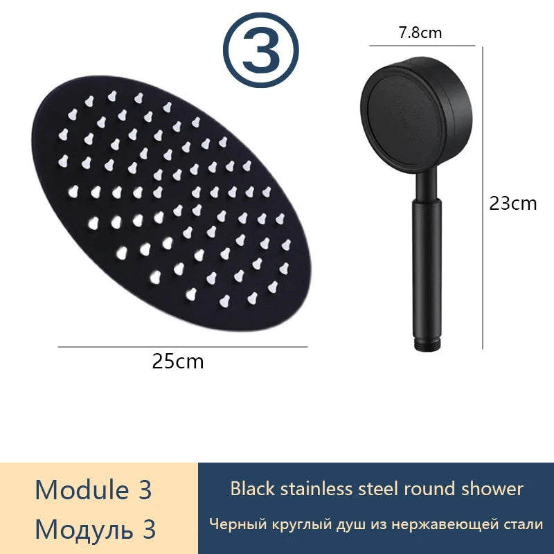 Gray Shower Set Bathroom Copper Shower System LED Digital Display Temperature Bathtub Shower Faucet DIY Shower Accessories Sets