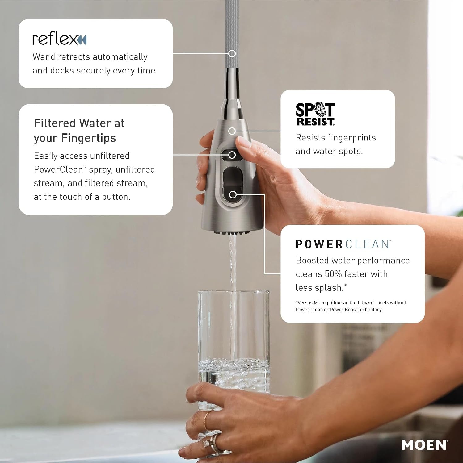 Moen Kurv Spot Resist Stainless 3-In-1 Water Filtration Pull down Kitchen Faucet, Water Filter for Sink Faucet Sold Separately, F9126SRS