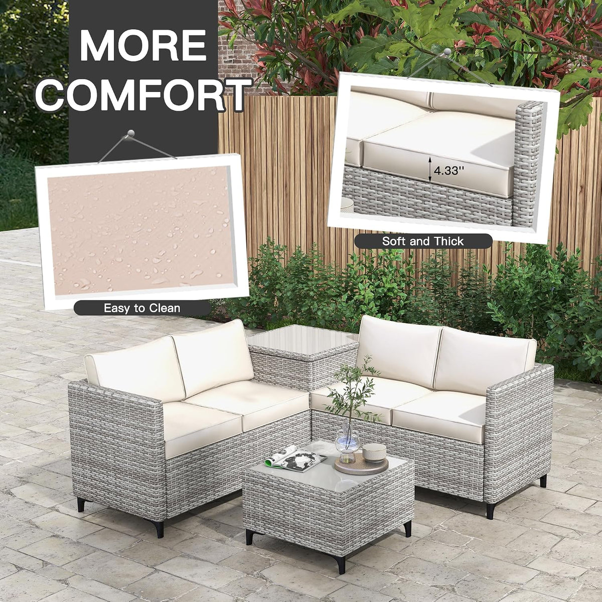 Outdoor Wicker Patio Conversation Set with Storage, PE Rattan Sofa