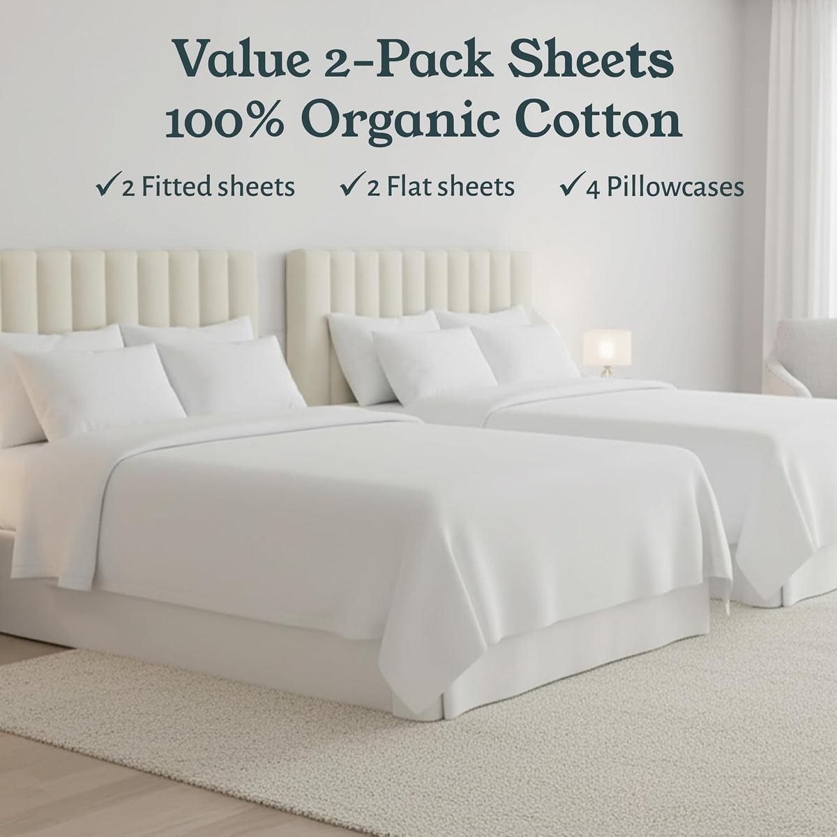 2 Pack Organic Cotton Queen Size Bed Sheet Set