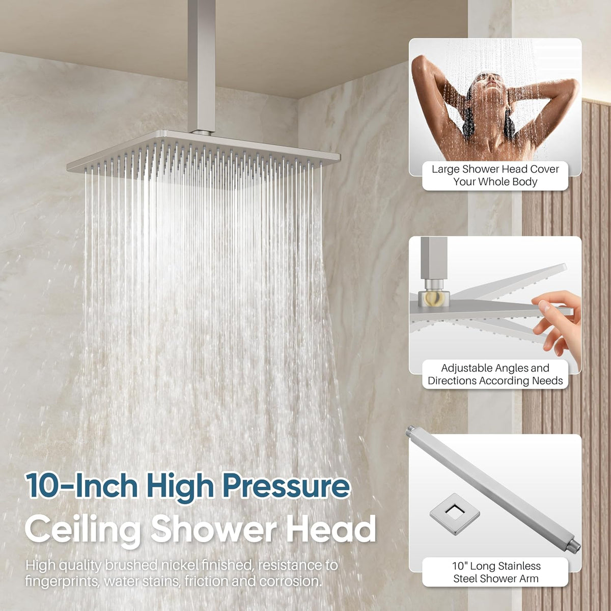 Brushed Nickel Shower System, Dual Shower Head Combo with Handheld