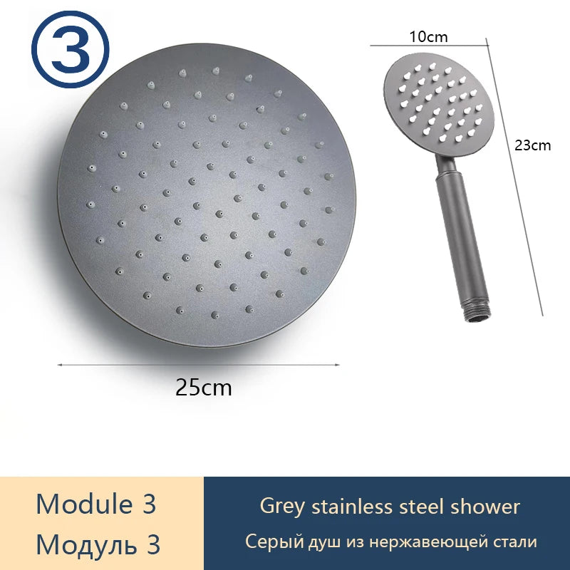Gray Shower Set Bathroom Copper Shower System LED Digital Display Temperature Bathtub Shower Faucet DIY Shower Accessories Sets