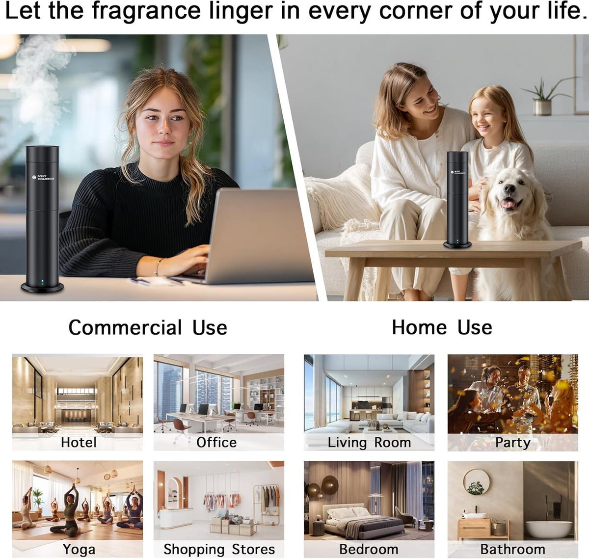 Hotel Waterless Scent Diffuser with 6 Fragrance Oils Covers up to 700 Sq Ft