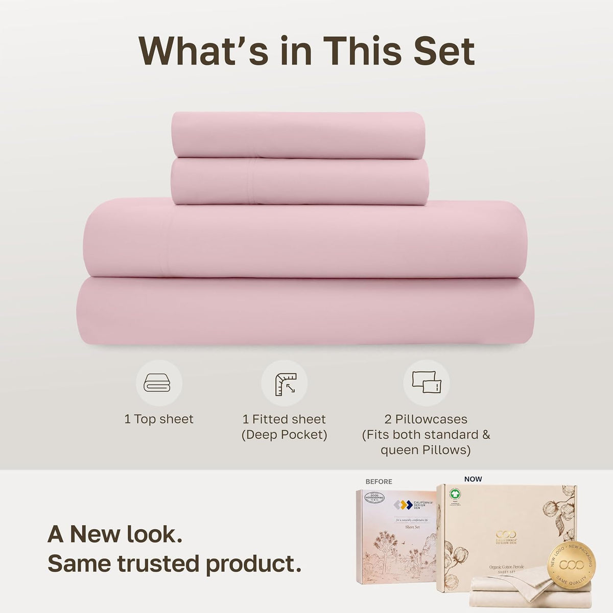 Organic Cotton Deep Pocket Full Size Sheets Set, Pink