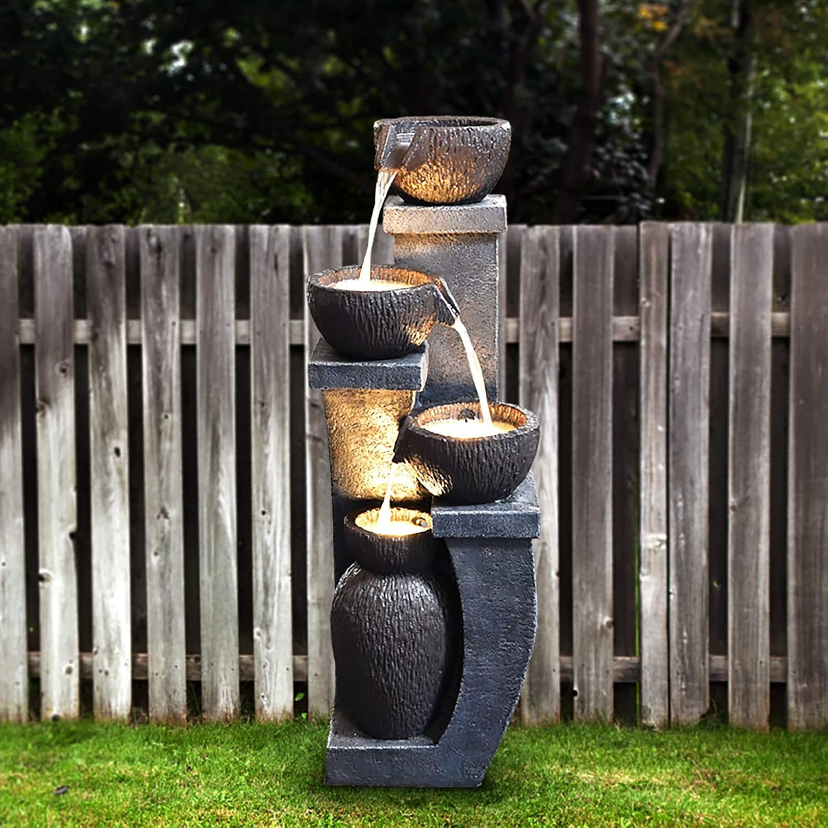 37.4" H Water Fountain Outdoor 4-Crocks Modern Garden Fountains