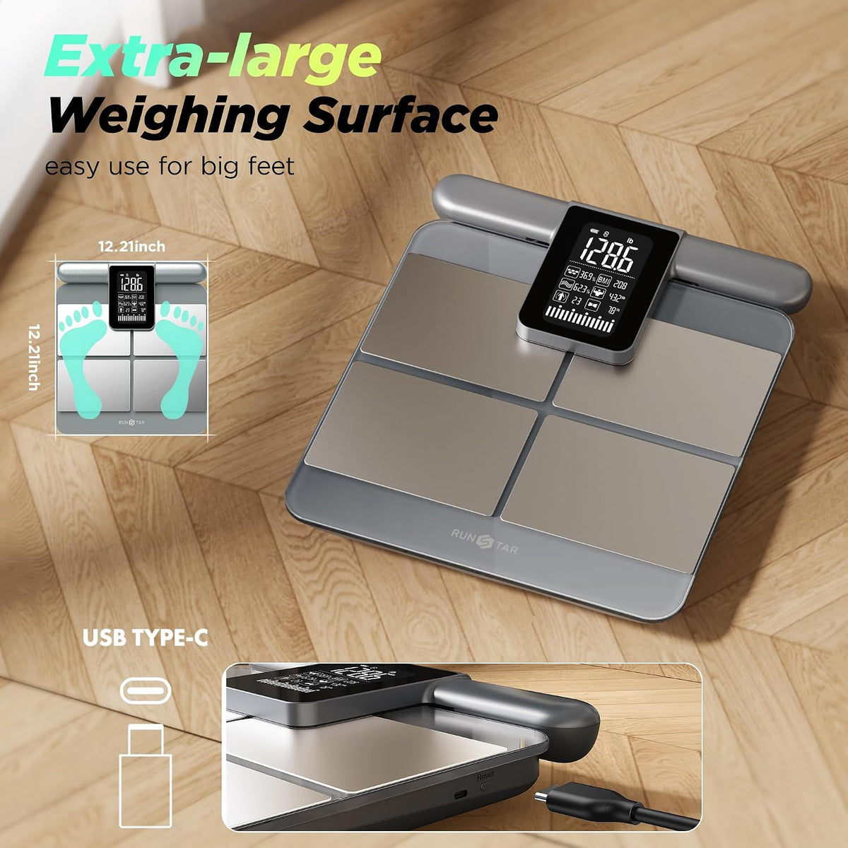 8-Electrode Scale for Body Weight, Large Screen Handle, 50+ Metrics
