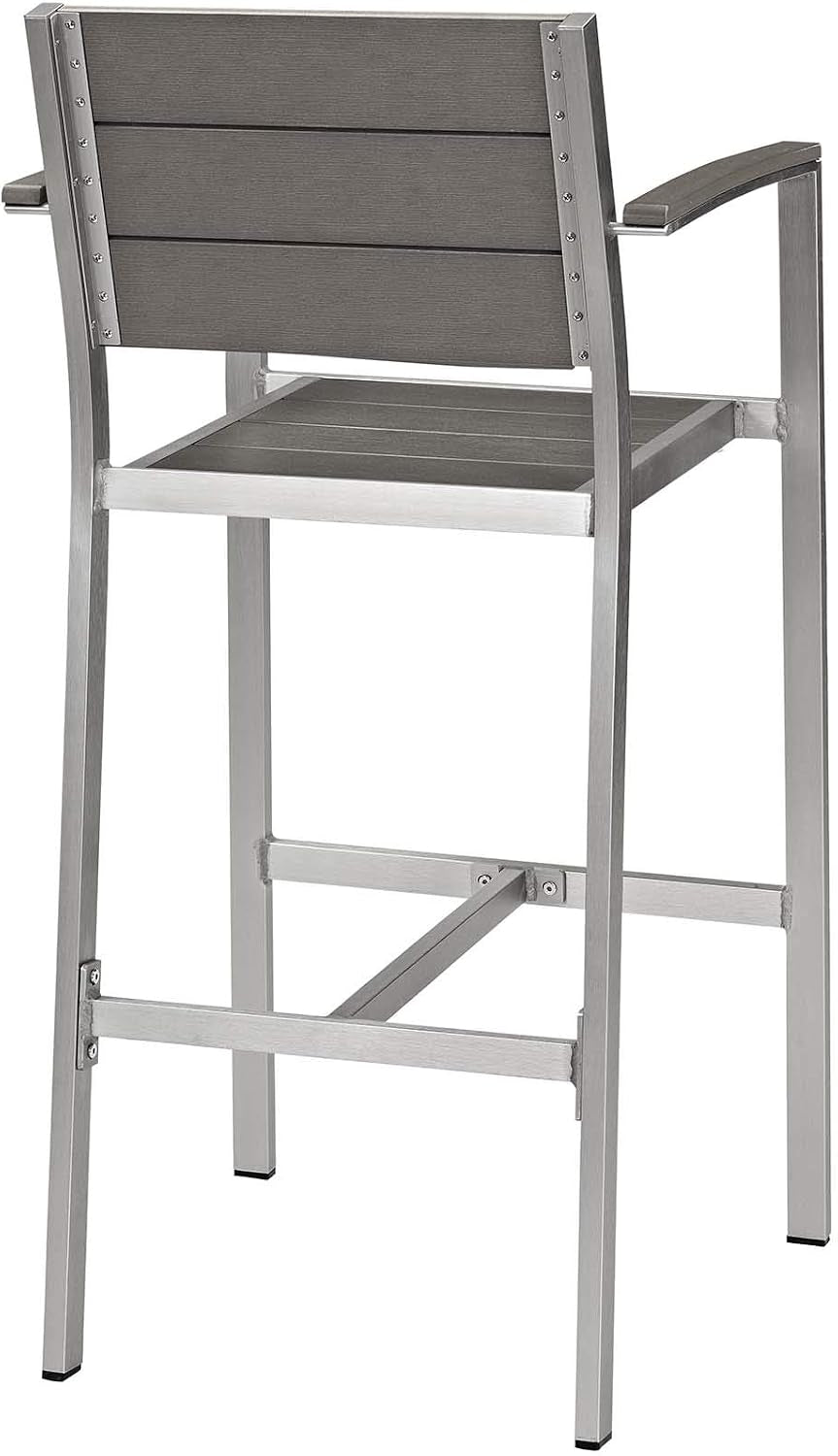 Shore Aluminum 3-Piece Outdoor Patio Pub Bistro Set with 28" Bar Table and Two Bar Stools in Silver Gray