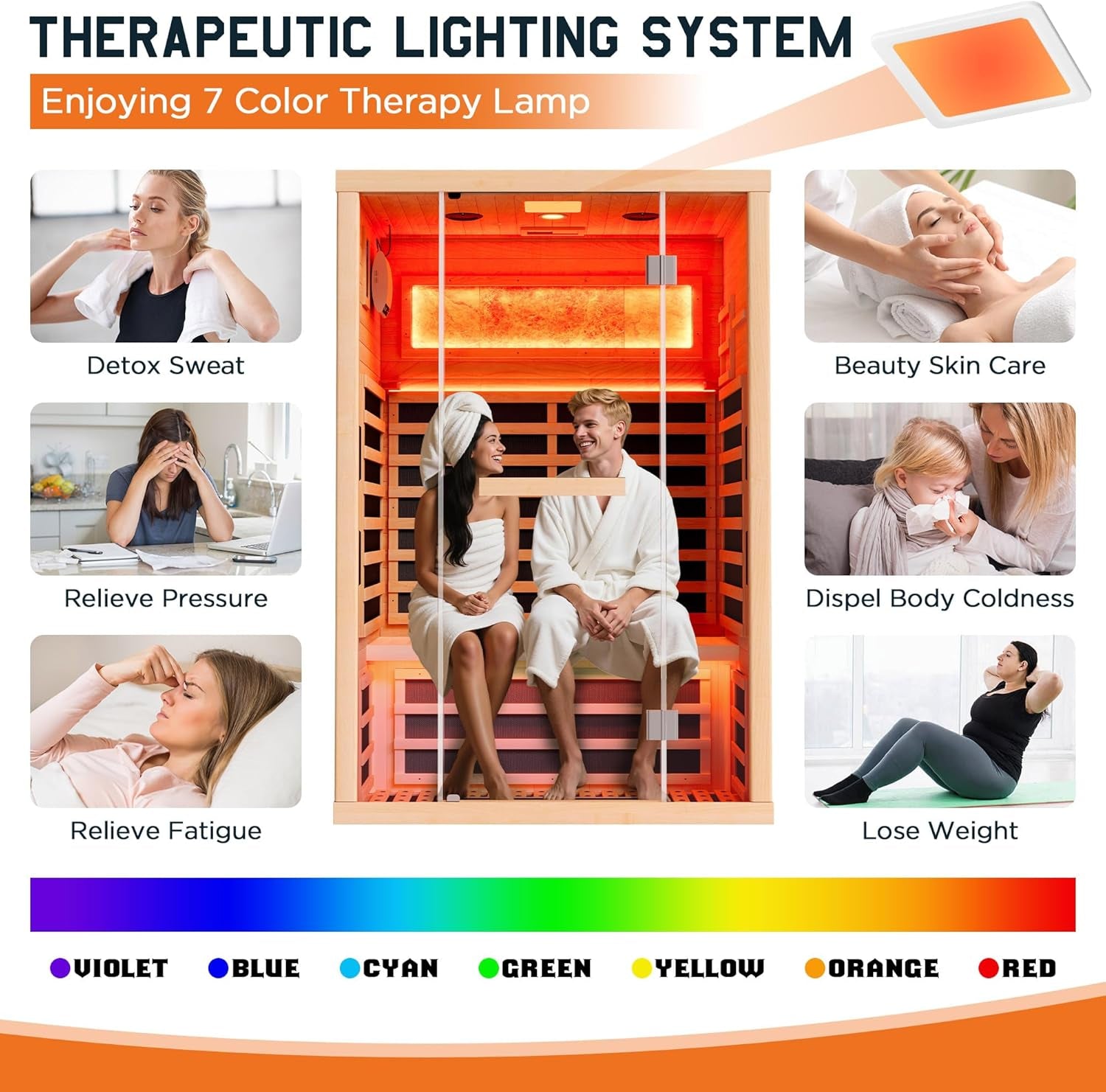 2 Person Infrared Sauna with Salt Crystal Bricks, Low EMF 110V