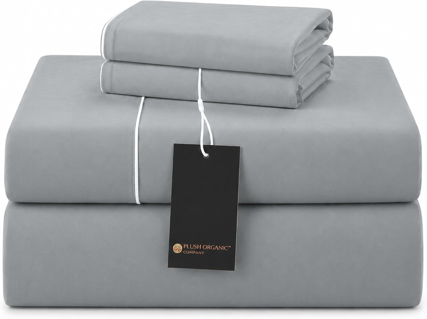 King Luxury 4 Piece Bedsheet Set, Harbor Mist with White Piping, Cooling Resort Bedding, Ultra Soft, Viscose Derived from Bamboo,Organically Grown, 300 Thread Count