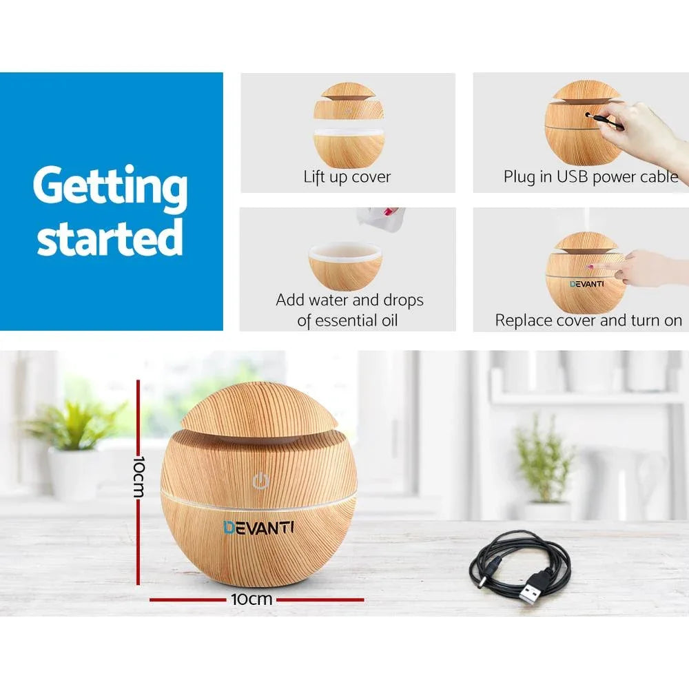 Devanti Aromatherapy Diffuser Aroma Essential Oils Air Humidifier LED