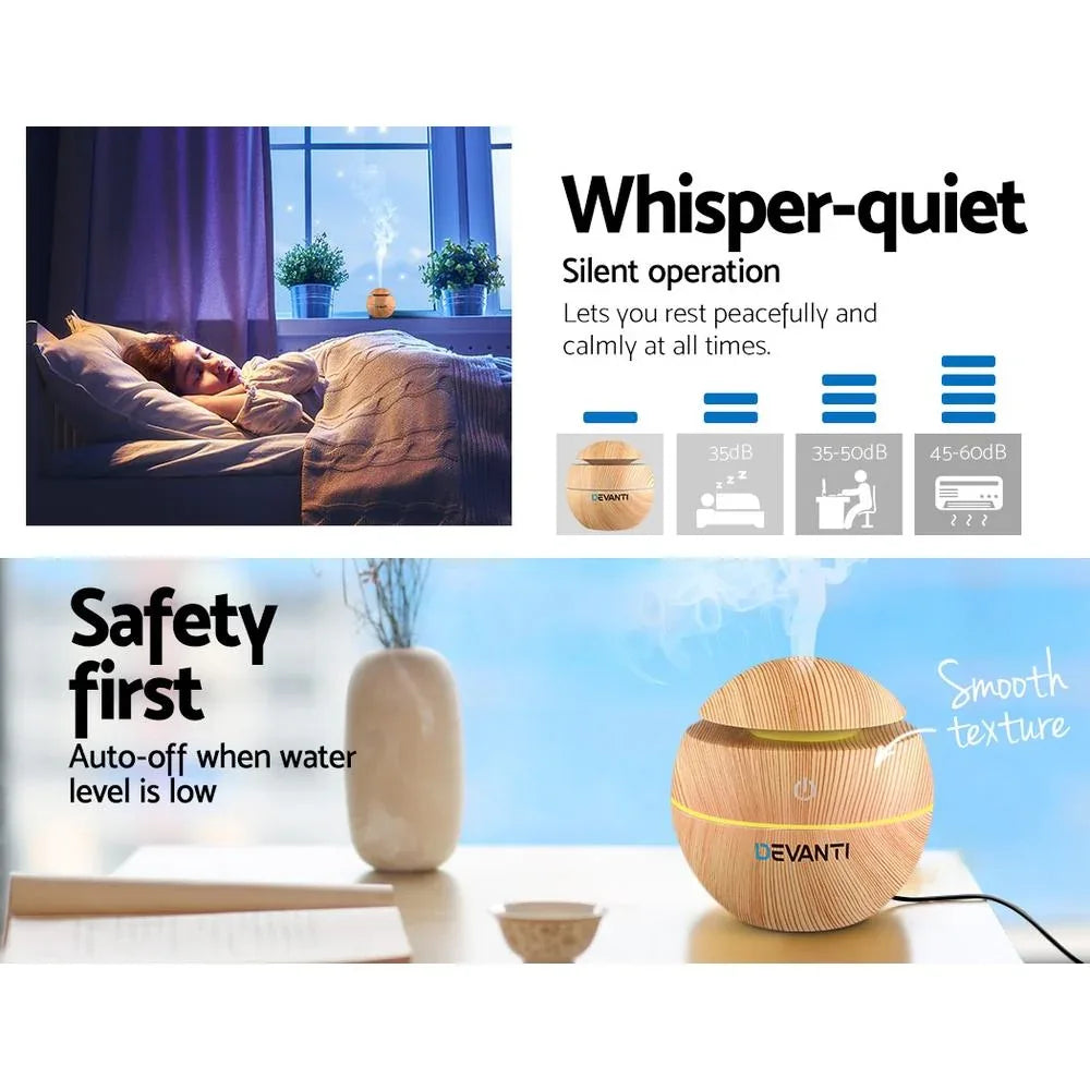 Devanti Aromatherapy Diffuser Aroma Essential Oils Air Humidifier LED