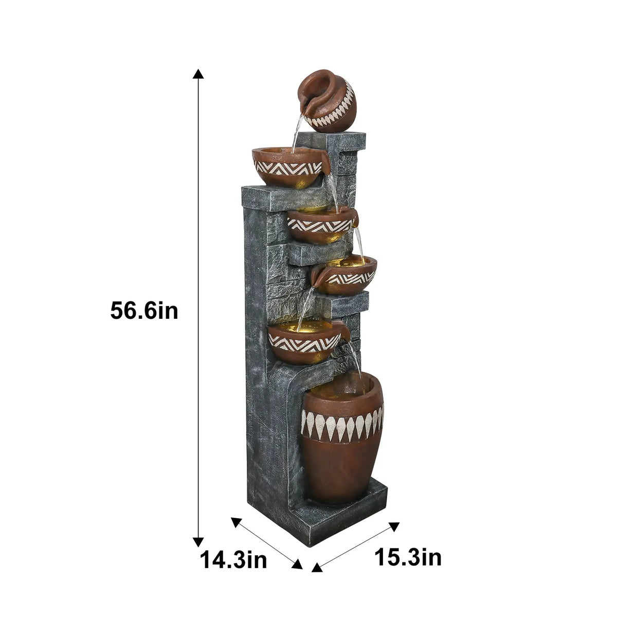 Resin Bohemian 6 Tier Tall Outdoor Water Fountain with LED