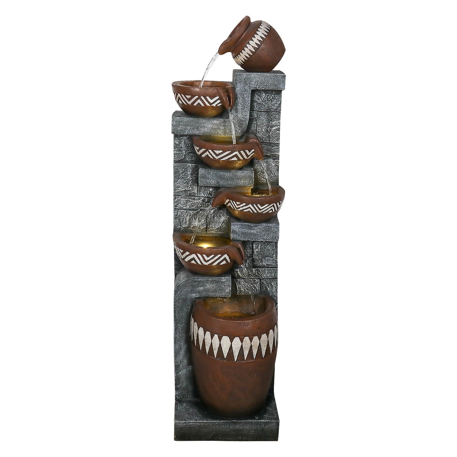 Resin Bohemian 6 Tier Tall Outdoor Water Fountain with LED