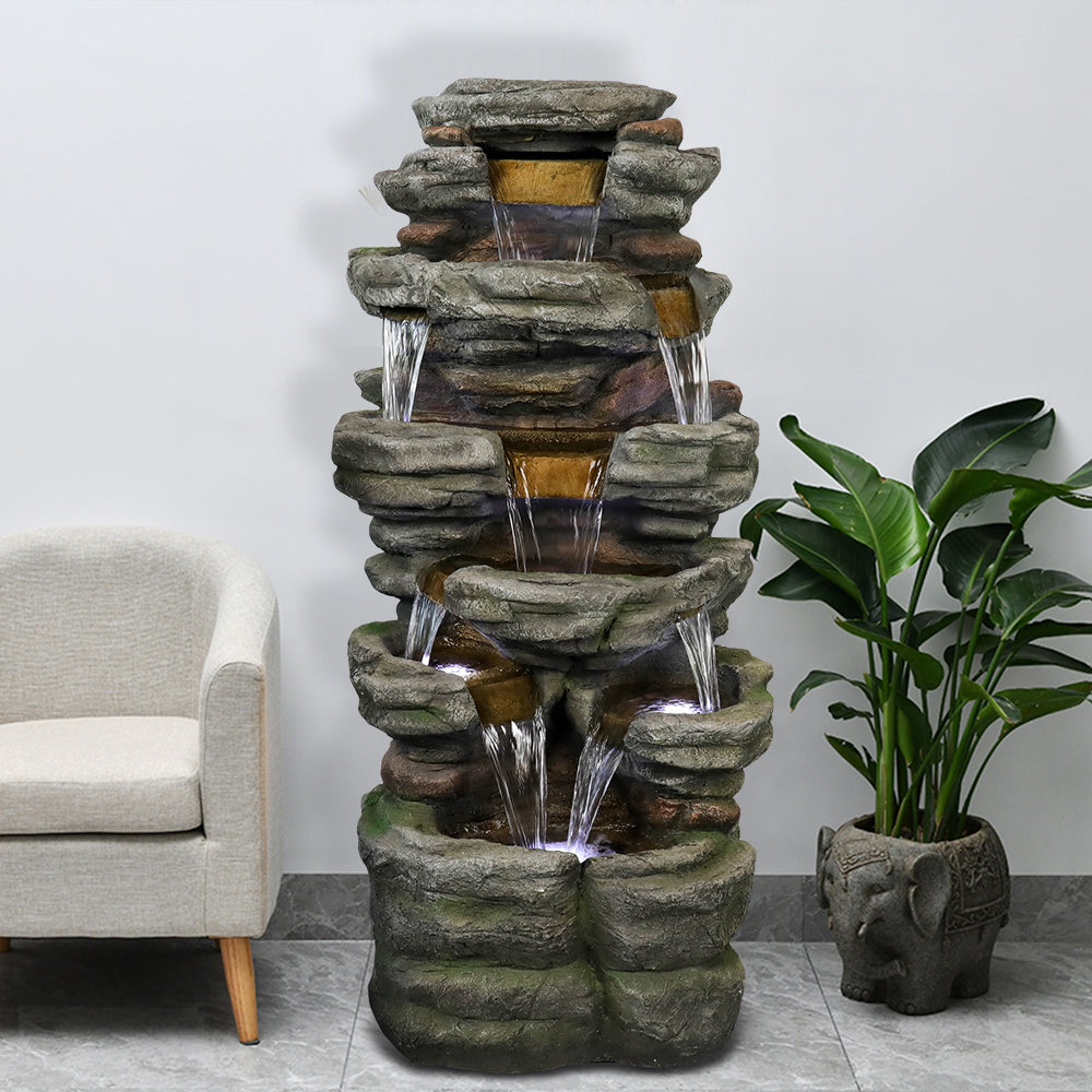Resin Stepped Shale Outdoor Rock Fountain with Warm LED