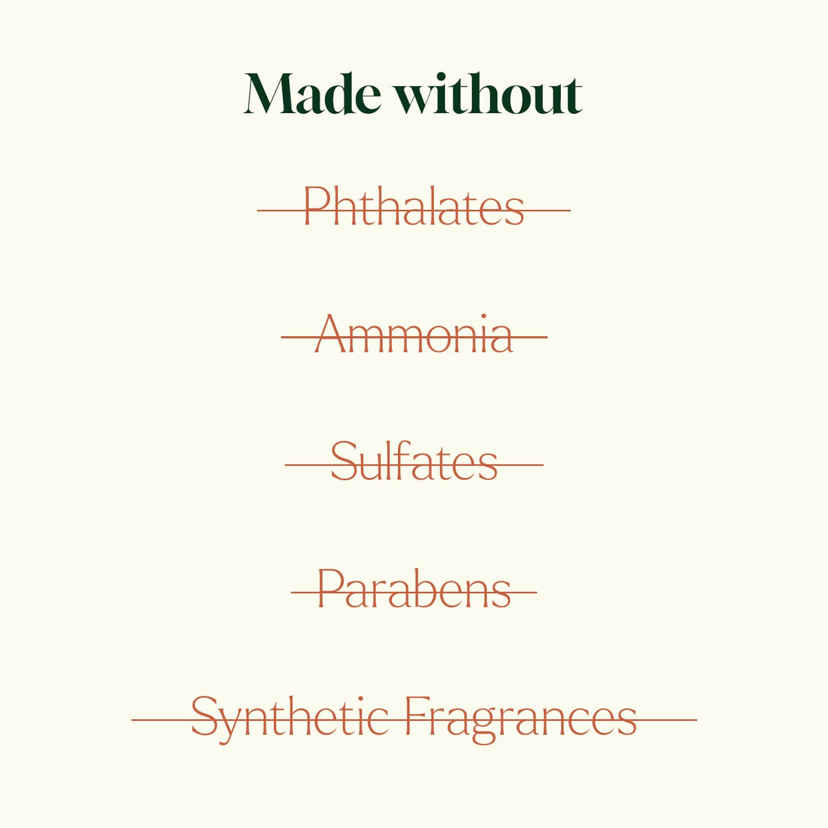 Cream graphic listing ingredients crossed out including Phthalates and Parabens