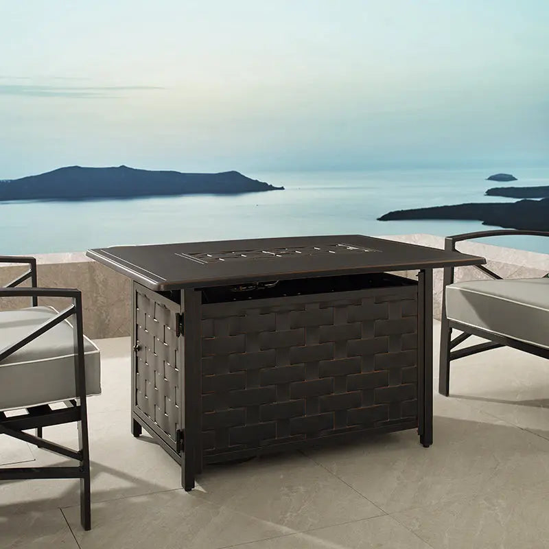 Preston 44" Rectangular Basketweave Aluminum Convertible Gas Fire Pit Table