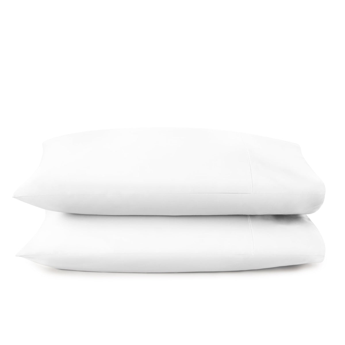 Pristine white 300 thread count sateen pillowcases stacked highlighting smooth surface and enclosure