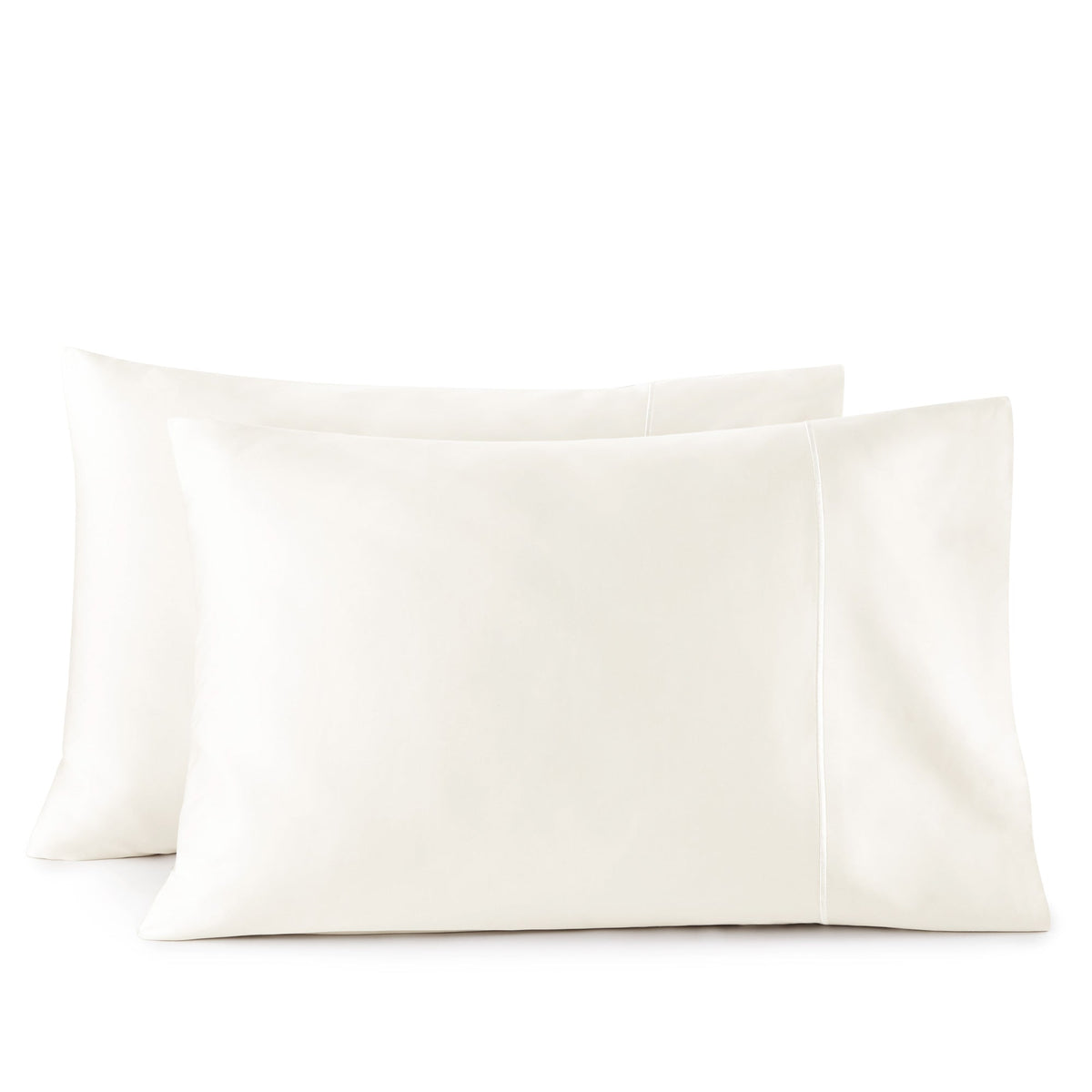 Ivory 500 TC sateen pillowcases with lustrous finish on white
