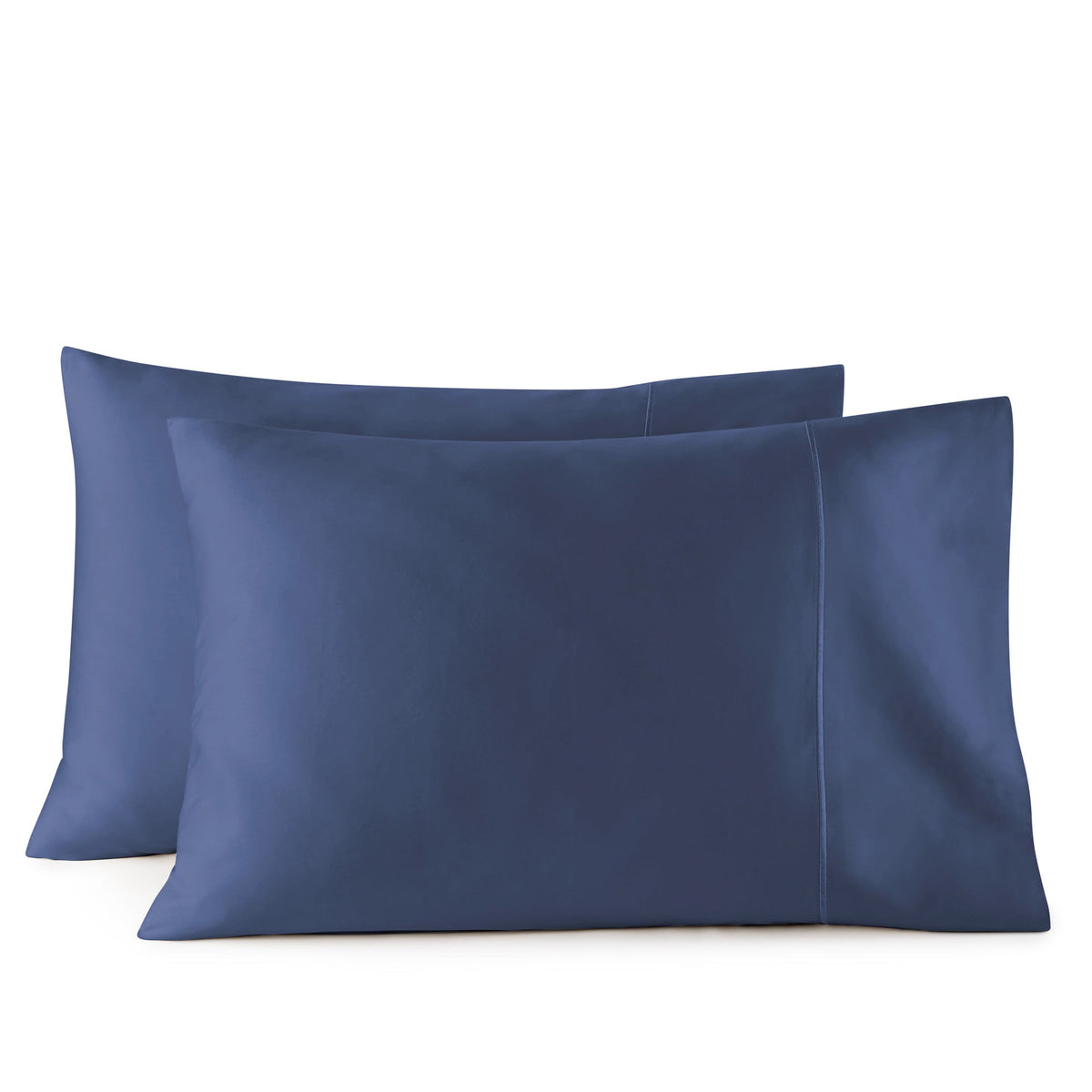 Navy blue pillowcases highlighting rich color saturation and texture