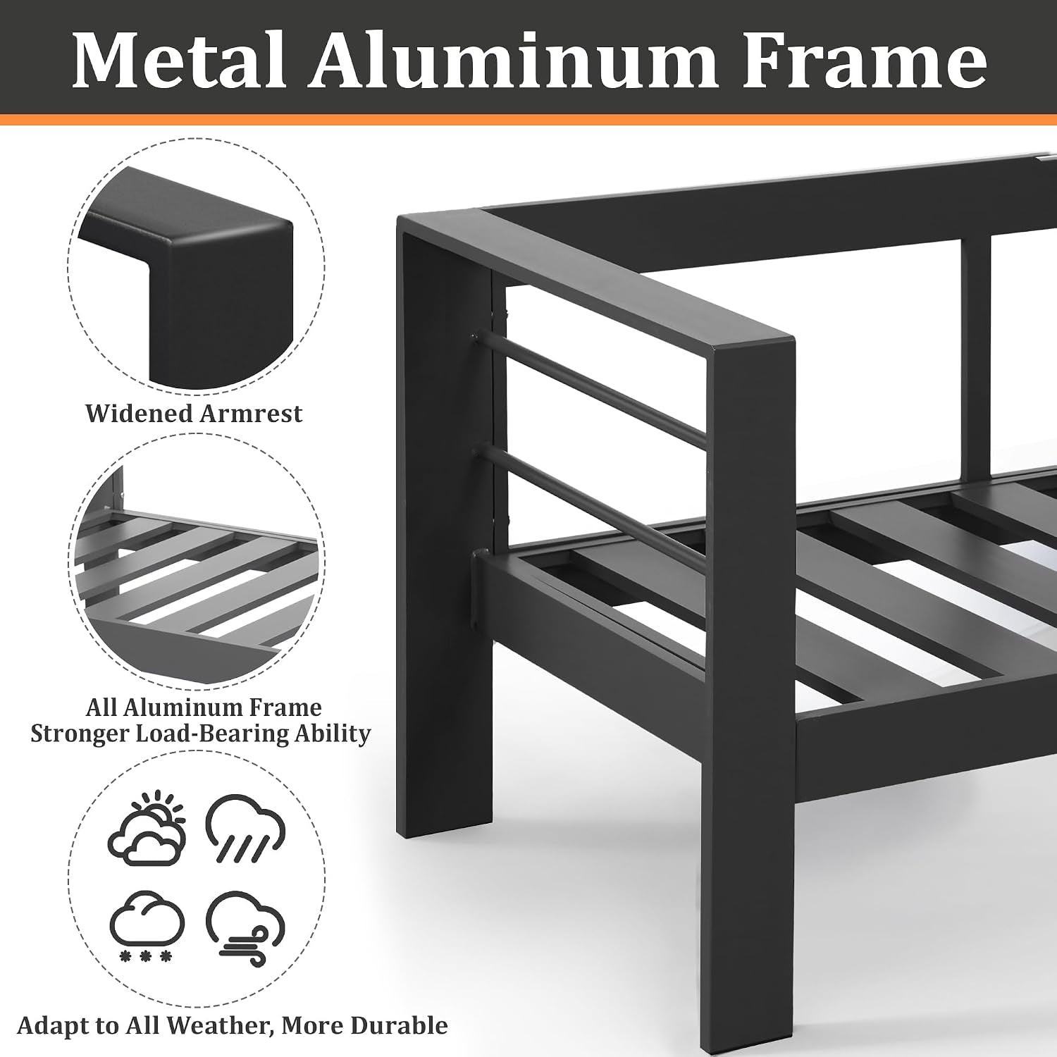 8 Pieces Patio Conversation Sets, Aluminum Outdoor Couch with Coffee Table, All-Weather Metal Patio Sofa with 5" Thick and Soft Cushion and Wide Arm, Outdoor Sofa Sets for Balcony, Porch, Light Gray