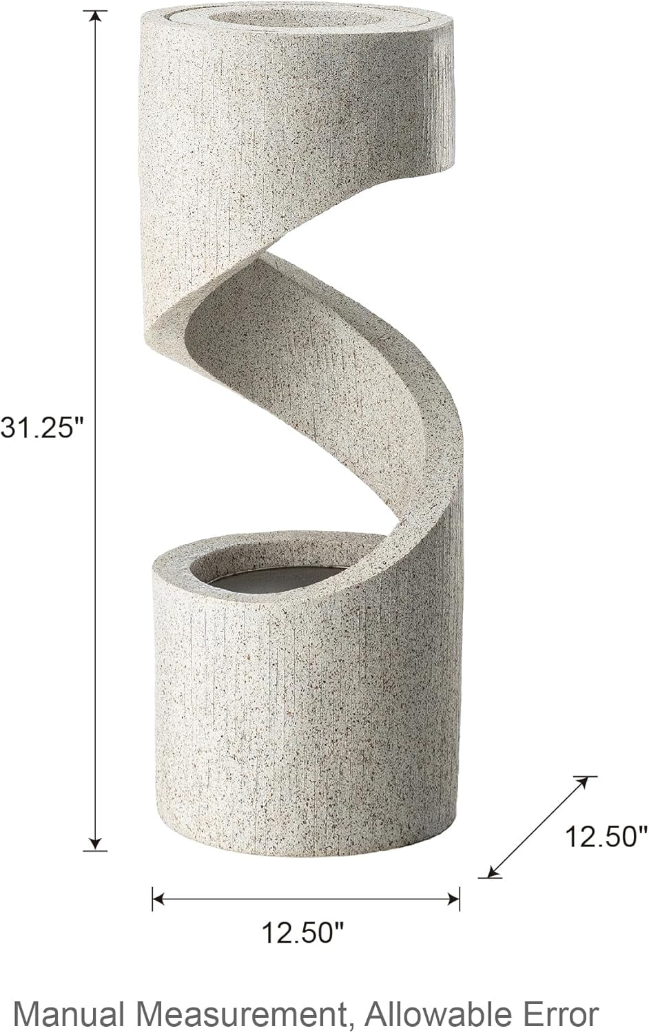 Outdoor Water Fountain with LED Light, Decorative Tiered Curved Waterfall Fountain with Stone Planter, Faux Terrazzo Spiral Shaped Outdoor Fountains for Garden Deck Patio Porch, 31.25”H