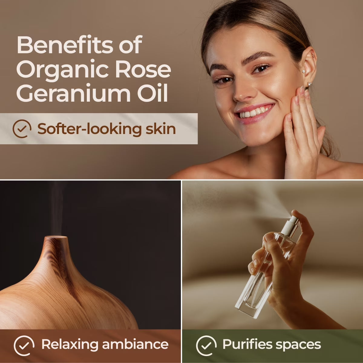 Organic Rose Geranium Essential Oil - 0.34 Fl Oz - for Skin, Hair, Diffuser, Aromatherapy, DIY Candle Making Scents