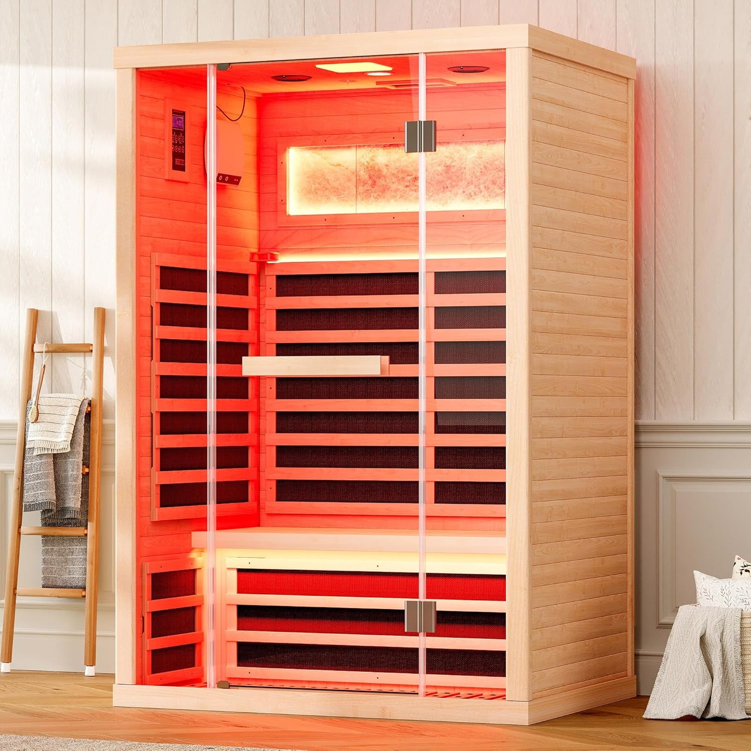2 Person Infrared Sauna with Salt Crystal Bricks, Low EMF 110V