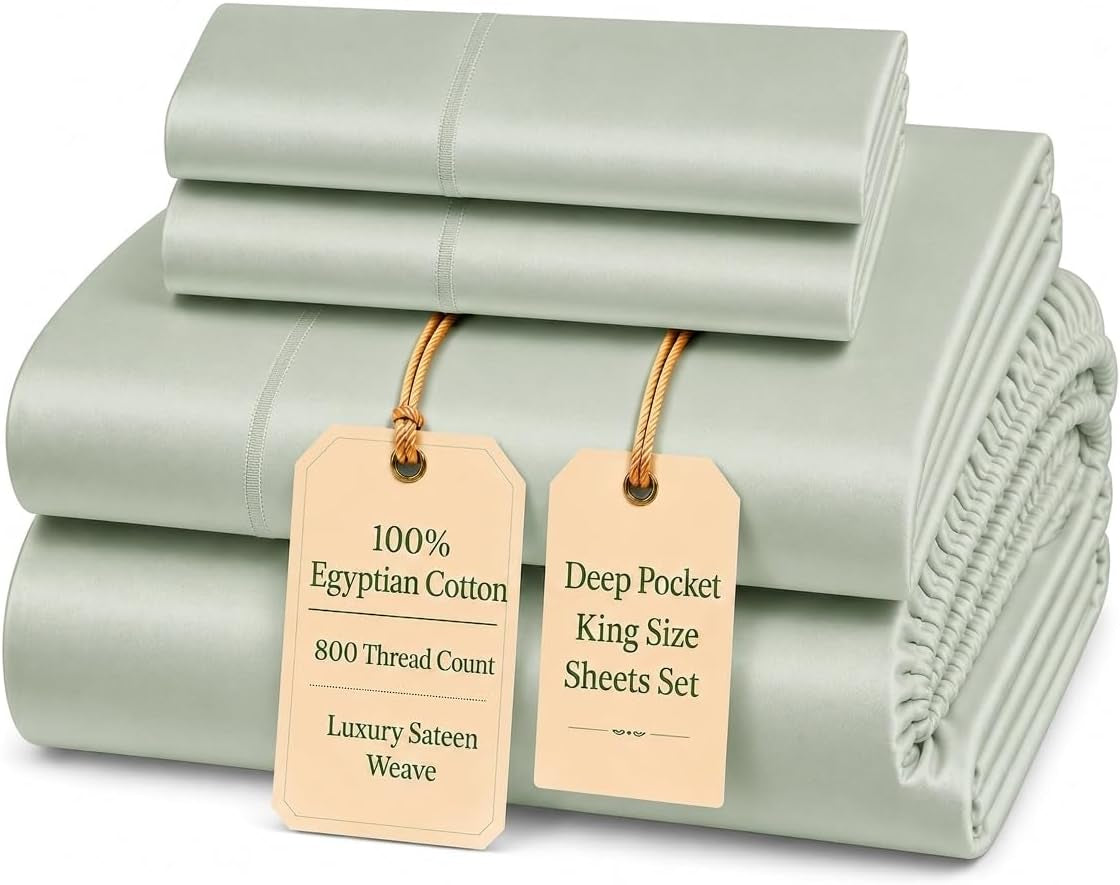 King Bed Sheets, 800 Thread Count Deep Pocket King Sheet Set - Mineral