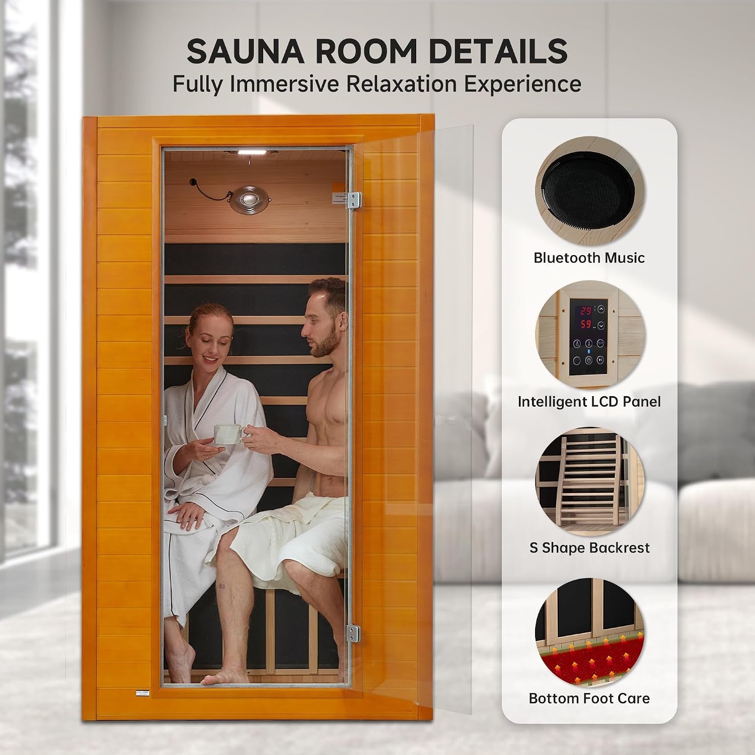 1-2 Person Sauna Low EMF Infrared Sauna with Red Light Therapy