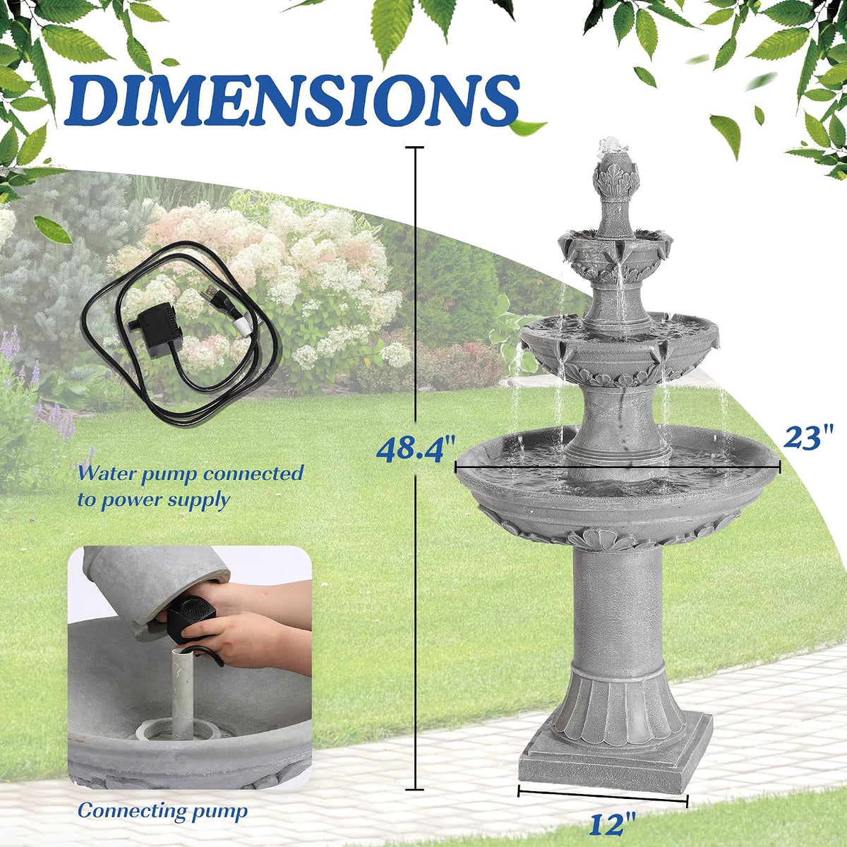 48.4" H Italian Outdoor Water Fountains, Fountains and Waterfalls