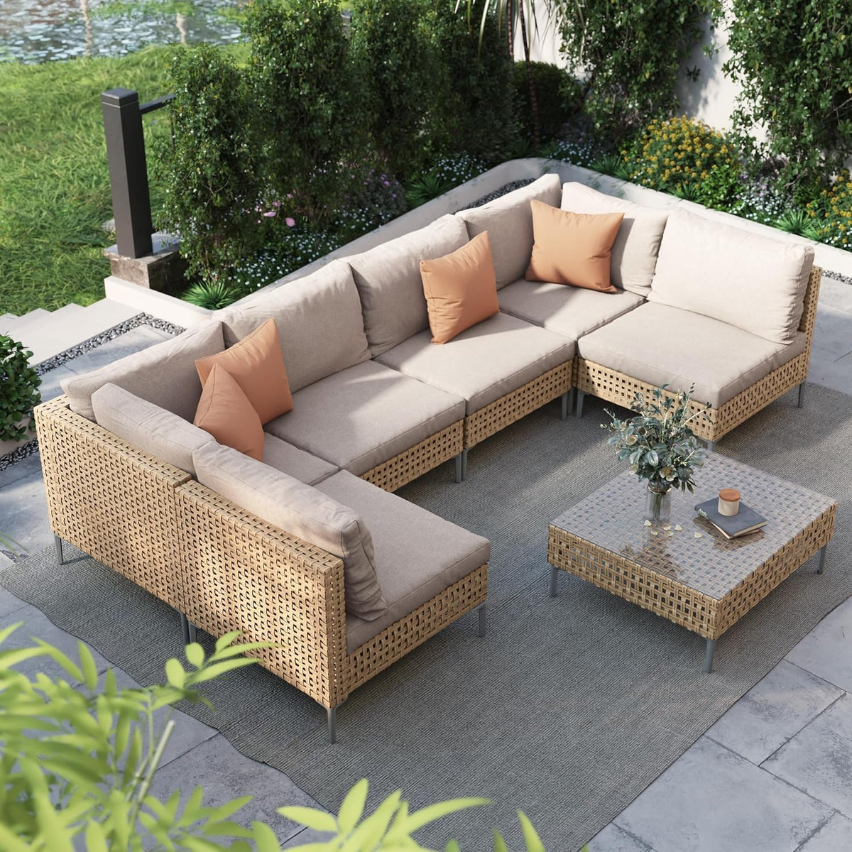 7-Piece Wicker Patio Furniture Set, Outdoor Sectional Sofa
