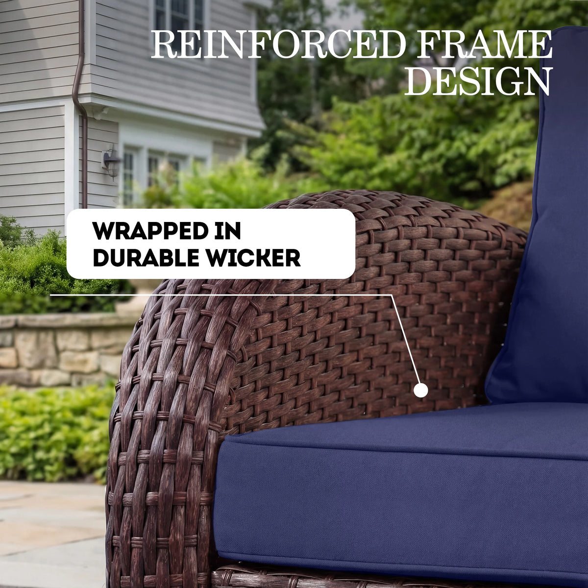 5 -Piece Wicker Patio Conversation Set with Navy Cushions Included