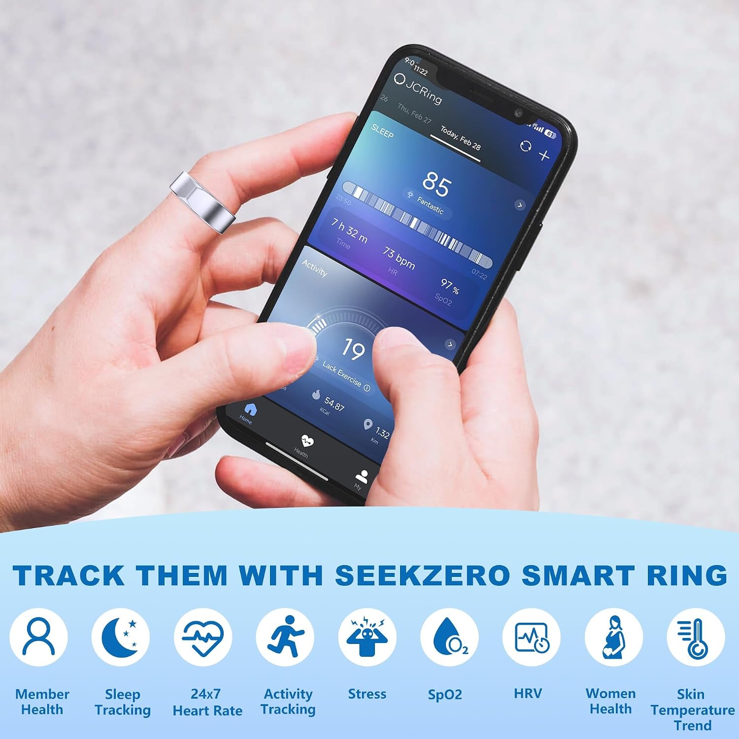 Smart Ring for Women Men, Minimalist Fitness Ring&Health Ring with Heart Rate