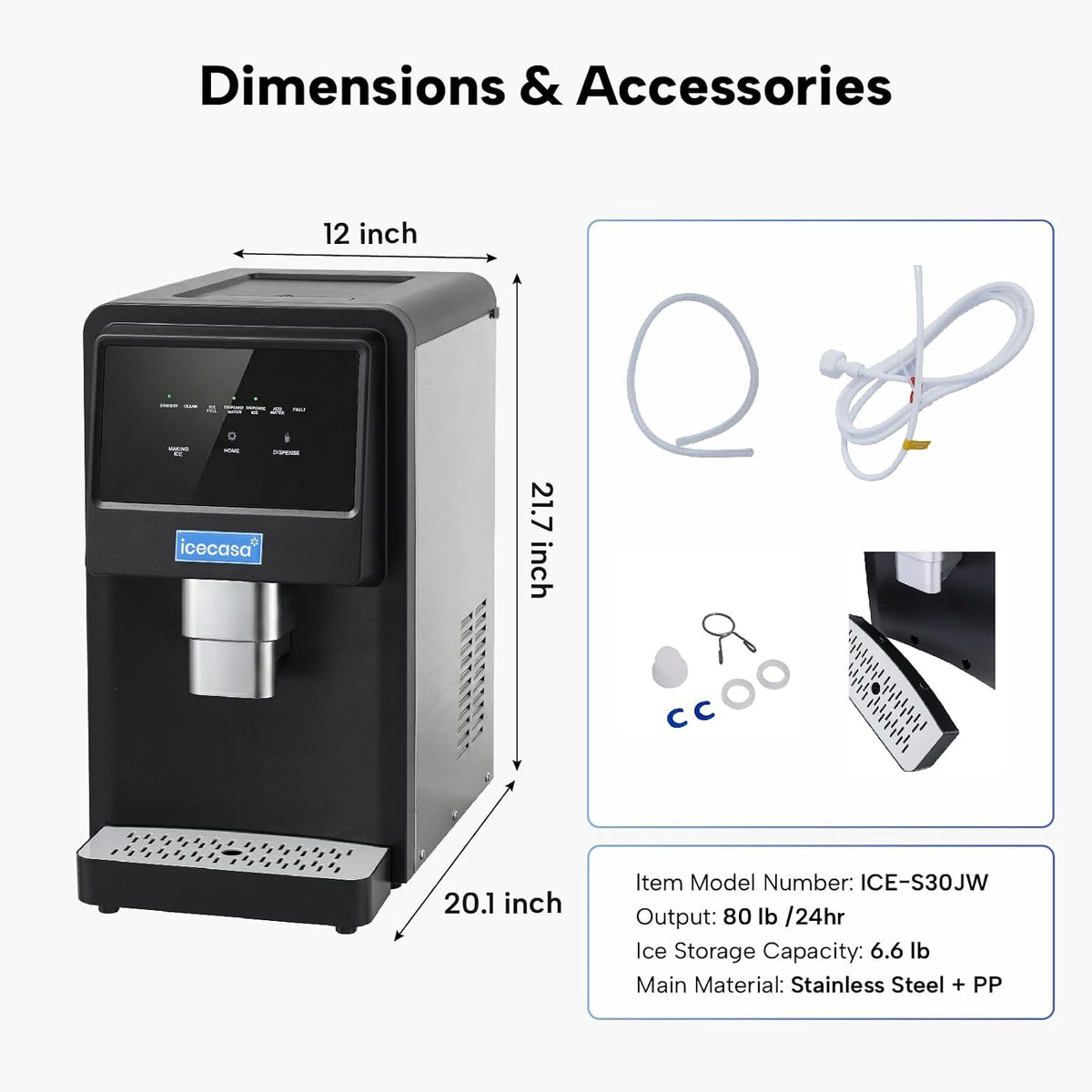 Commercial Nugget Ice Maker Countertop Touchless Paddle Dispensing, 80Lbs/24H Soft Chewable Ice Touch Screen, Dual Water Supply Tap or Bottle, ETL Certified for Motel Bar