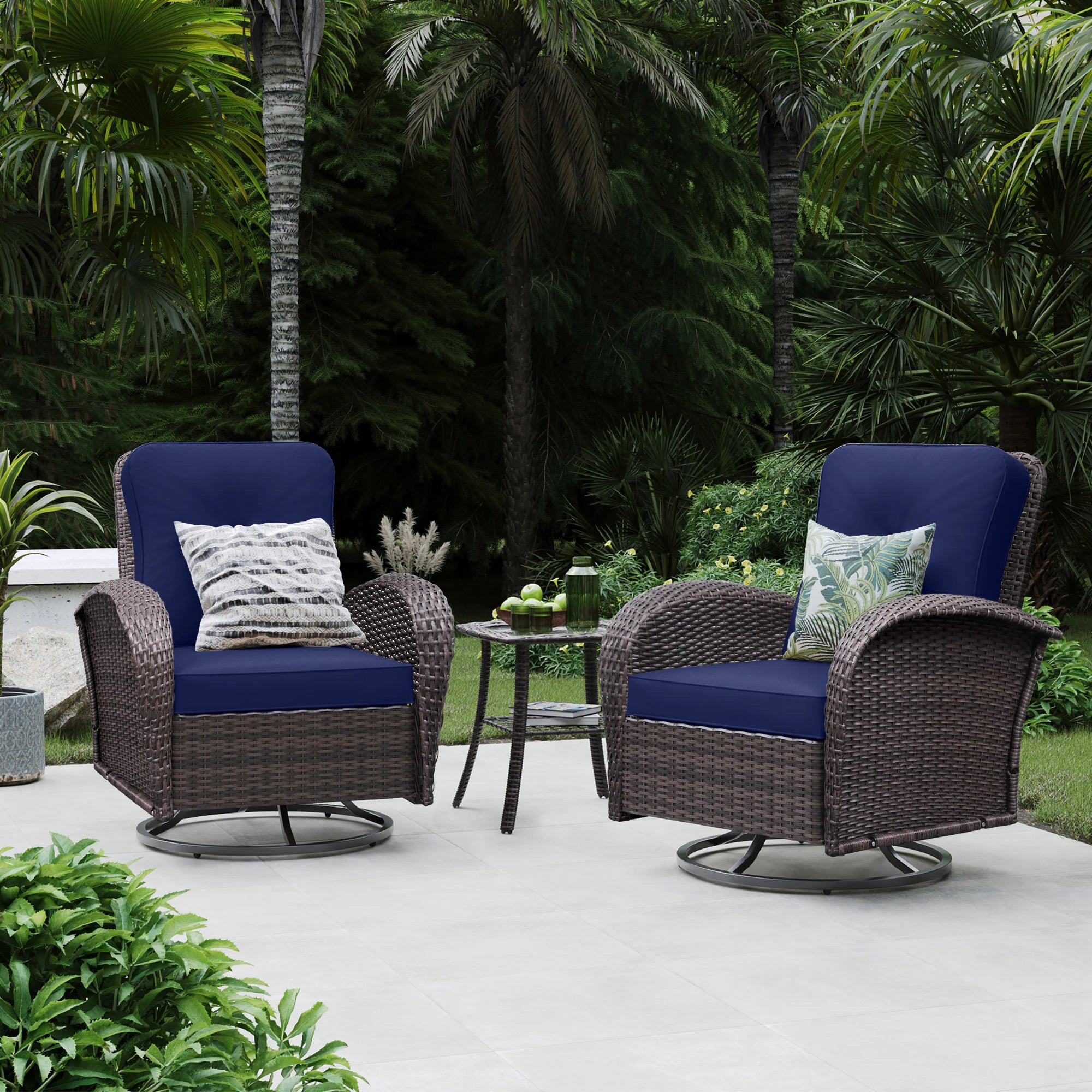 5 -Piece Wicker Patio Conversation Set with Navy Cushions Included