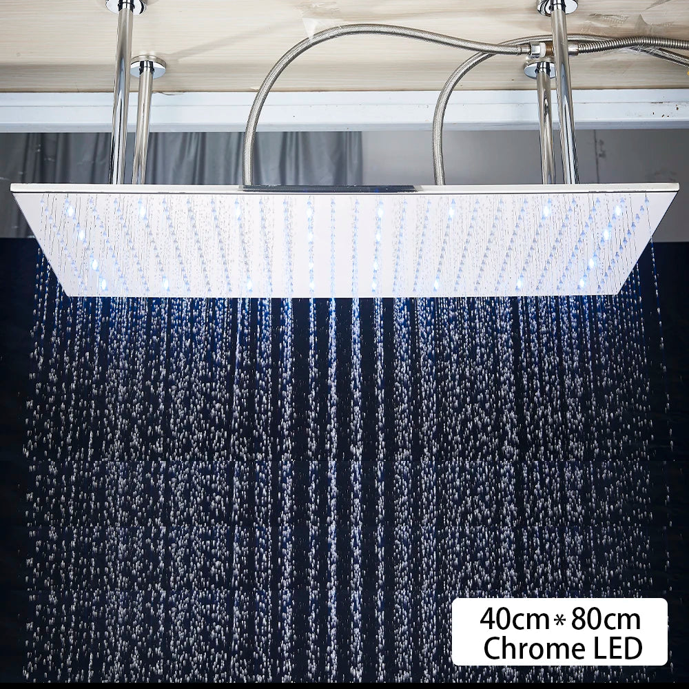 Ceiling Shower Faucet Big Rainfall LED Shower Head Concealed Shower System Black Embedded Shower