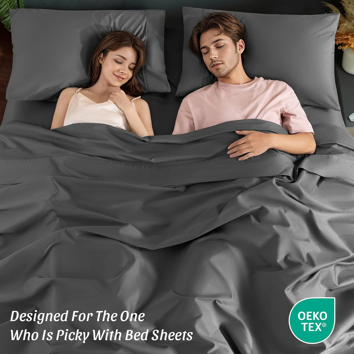 100% Egyptian Cotton Sheets King Size 4 Pcs Sheet Sets 1200 Thread Count 16" Deep Pocket Fitted Sheet Soft Breathable Bedding Set (King, Dark Gray)