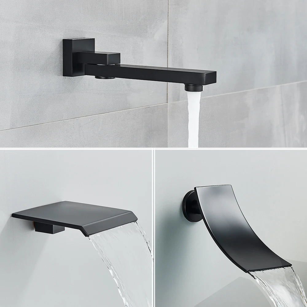 Ceiling Shower Faucet Big Rainfall LED Shower Head Concealed Shower System Black Embedded Shower