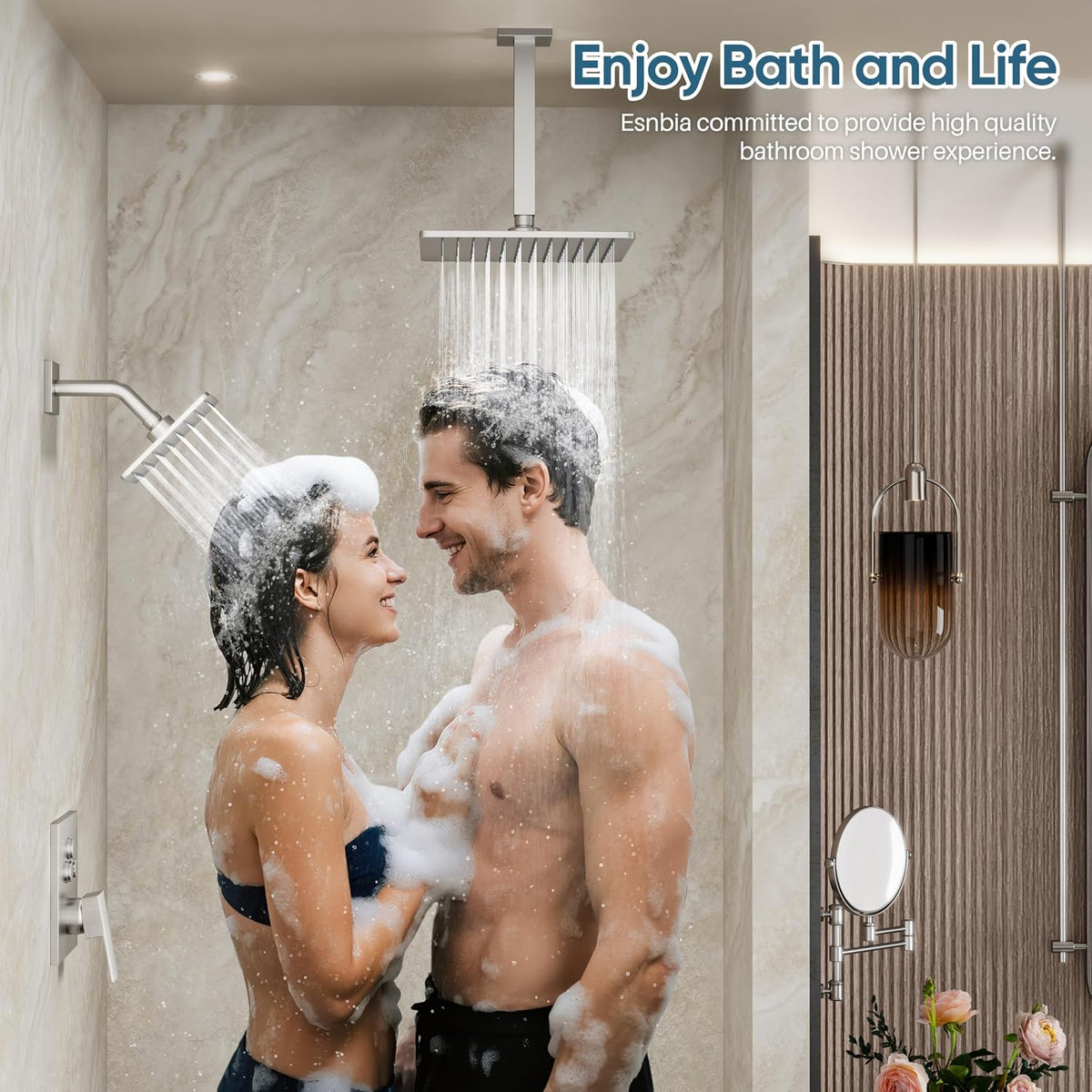 Brushed Nickel Shower System, Dual Shower Head Combo with Handheld