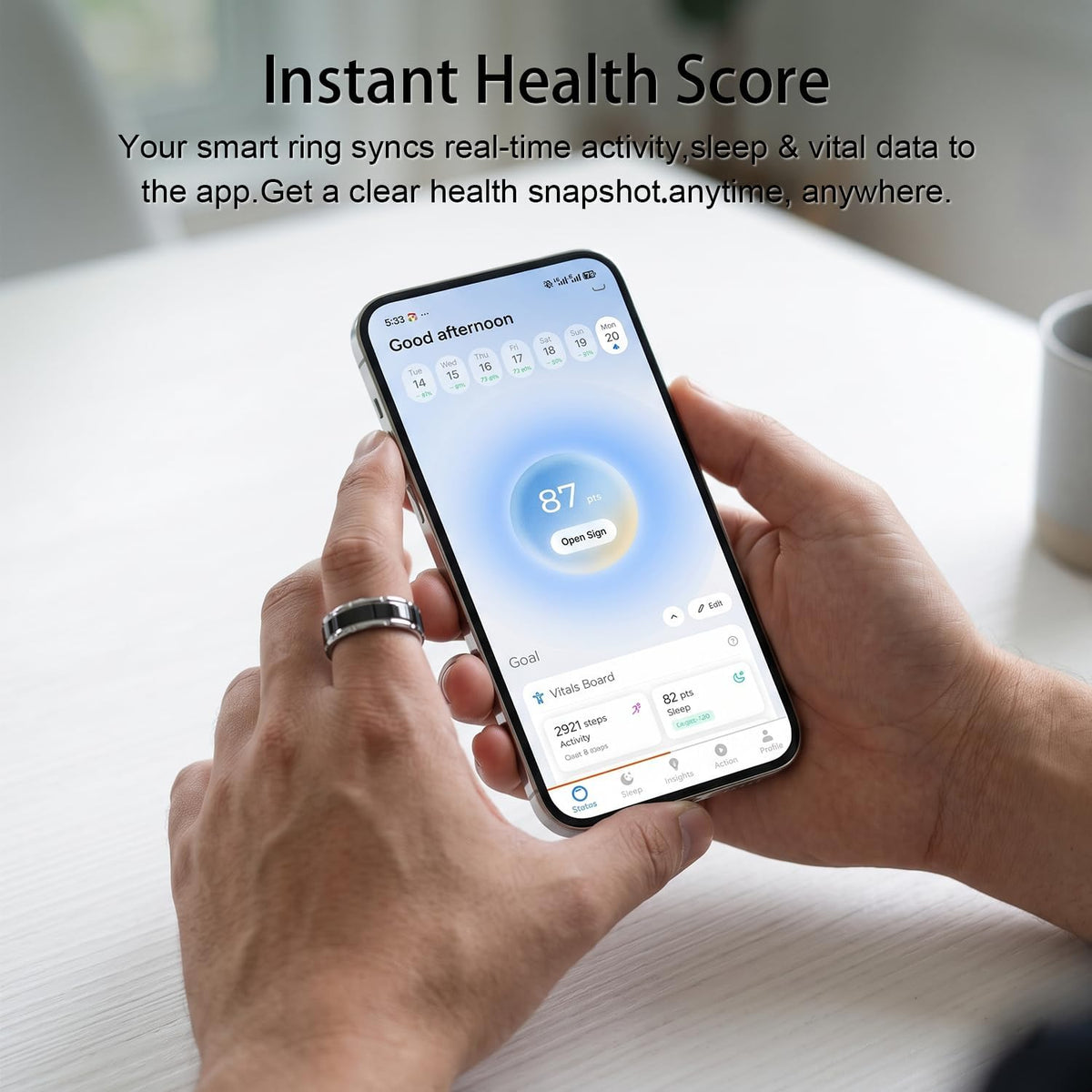 AI Smart Ring 1.0, Fitness Tracker for Men/Women, Matte Gold Size 9