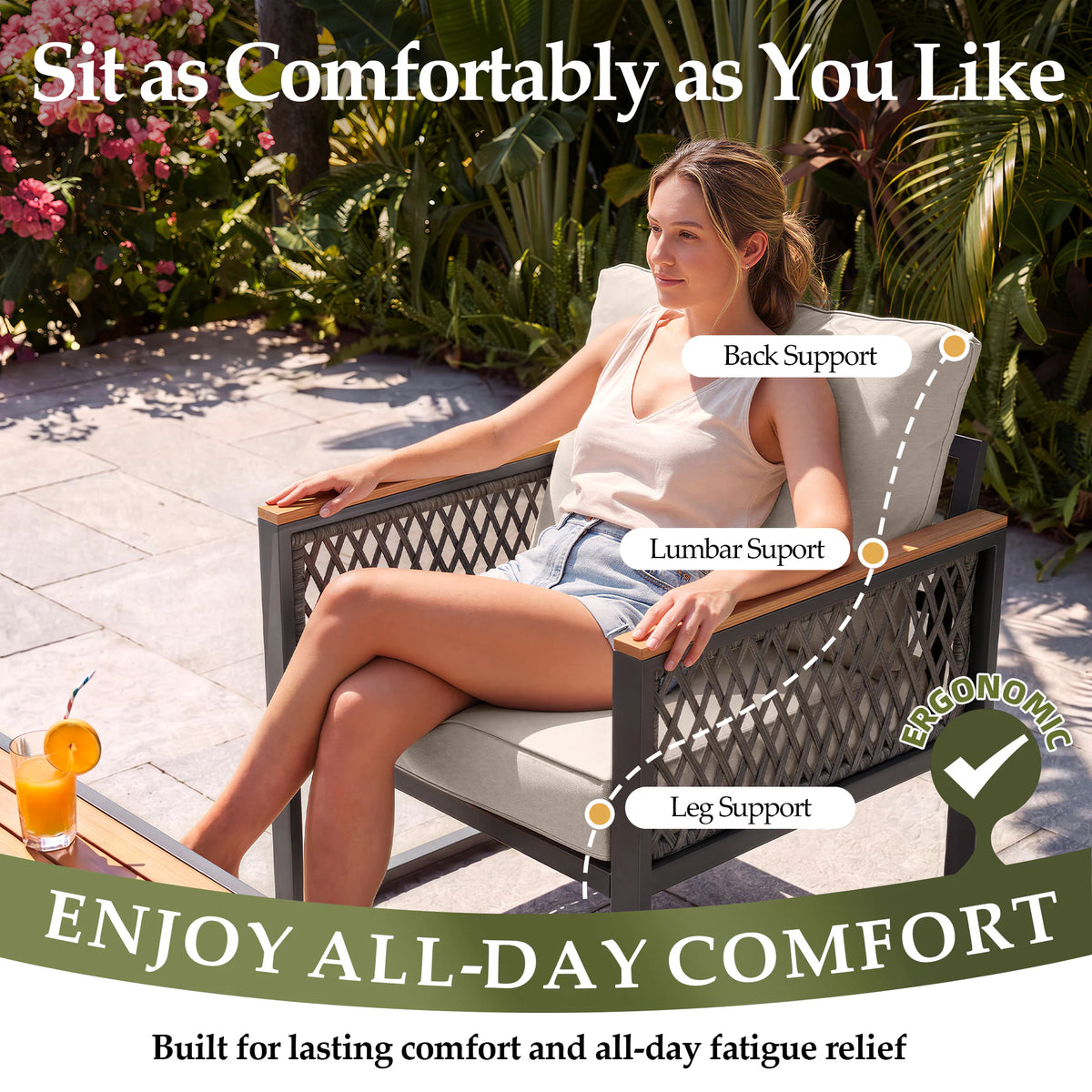 5 -Piece Patio Conversation Set with Beige Cushions Included