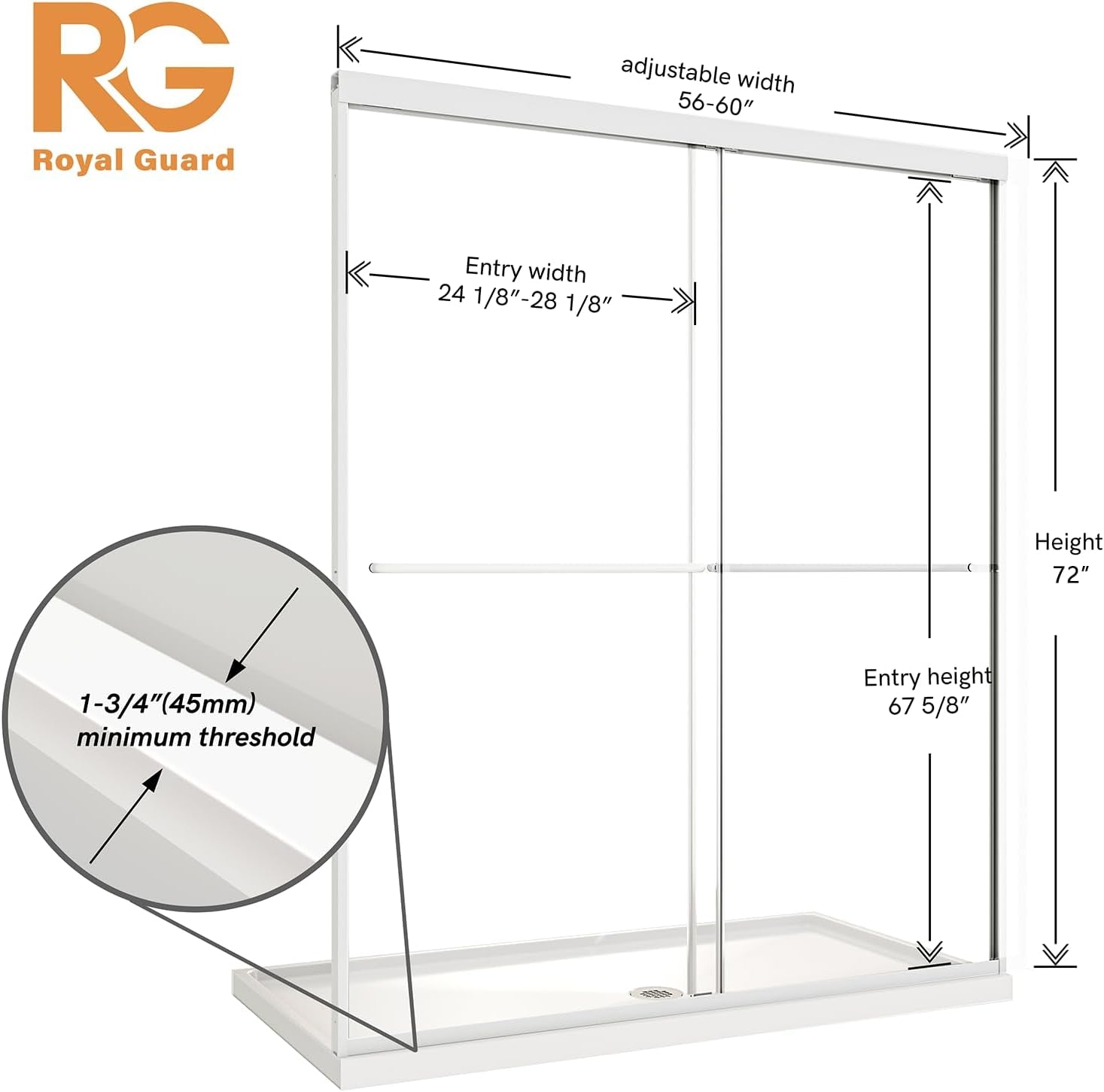 Double Sliding Shower Door,56-60" W X 72" H,Matte White