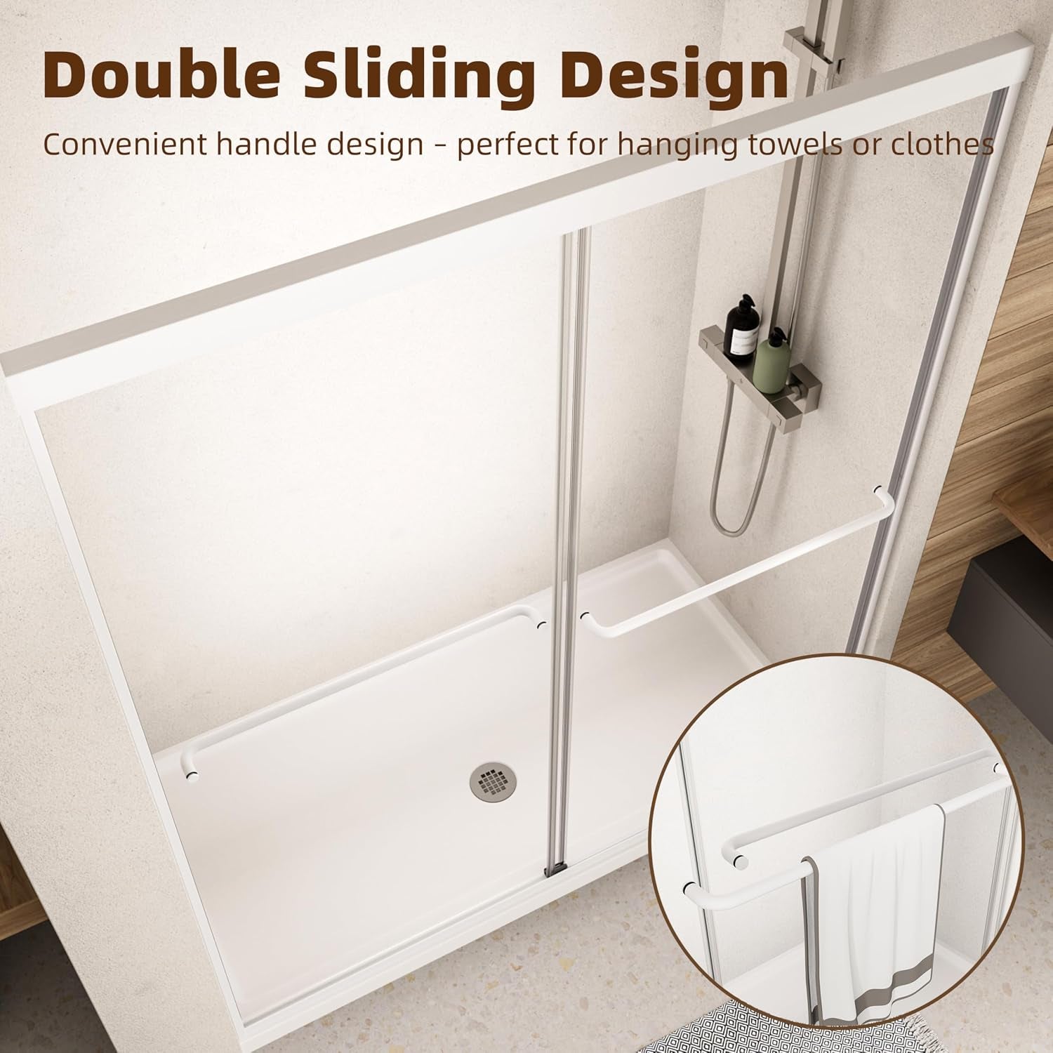 Double Sliding Shower Door,44-48" W X 72" H,Matte White