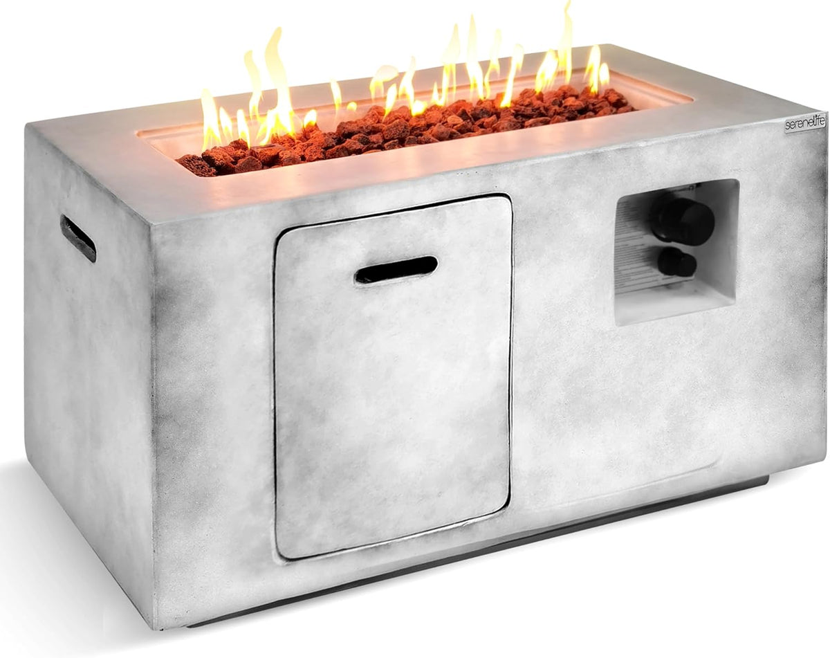 Propane Gas Fire Pit Table, 50,000 BTU Square Outdoor Firepit with Stainless Steel Burner, Adjustable Flame, Lava Rocks & Weather-Resistant Cover for Backyard, Patio, Garden (42"X20"X23.6")