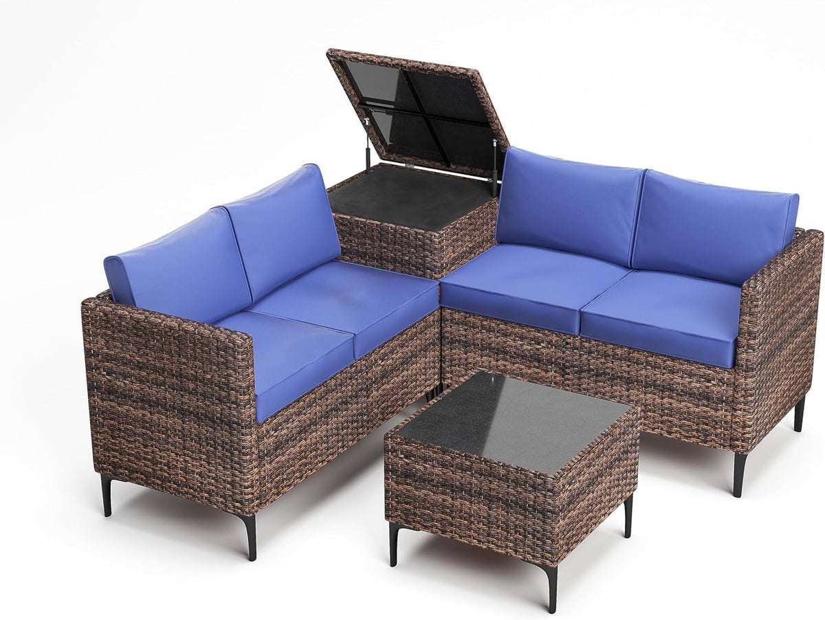 Outdoor Wicker Patio Conversation Set with Storage, PE Rattan Sofa