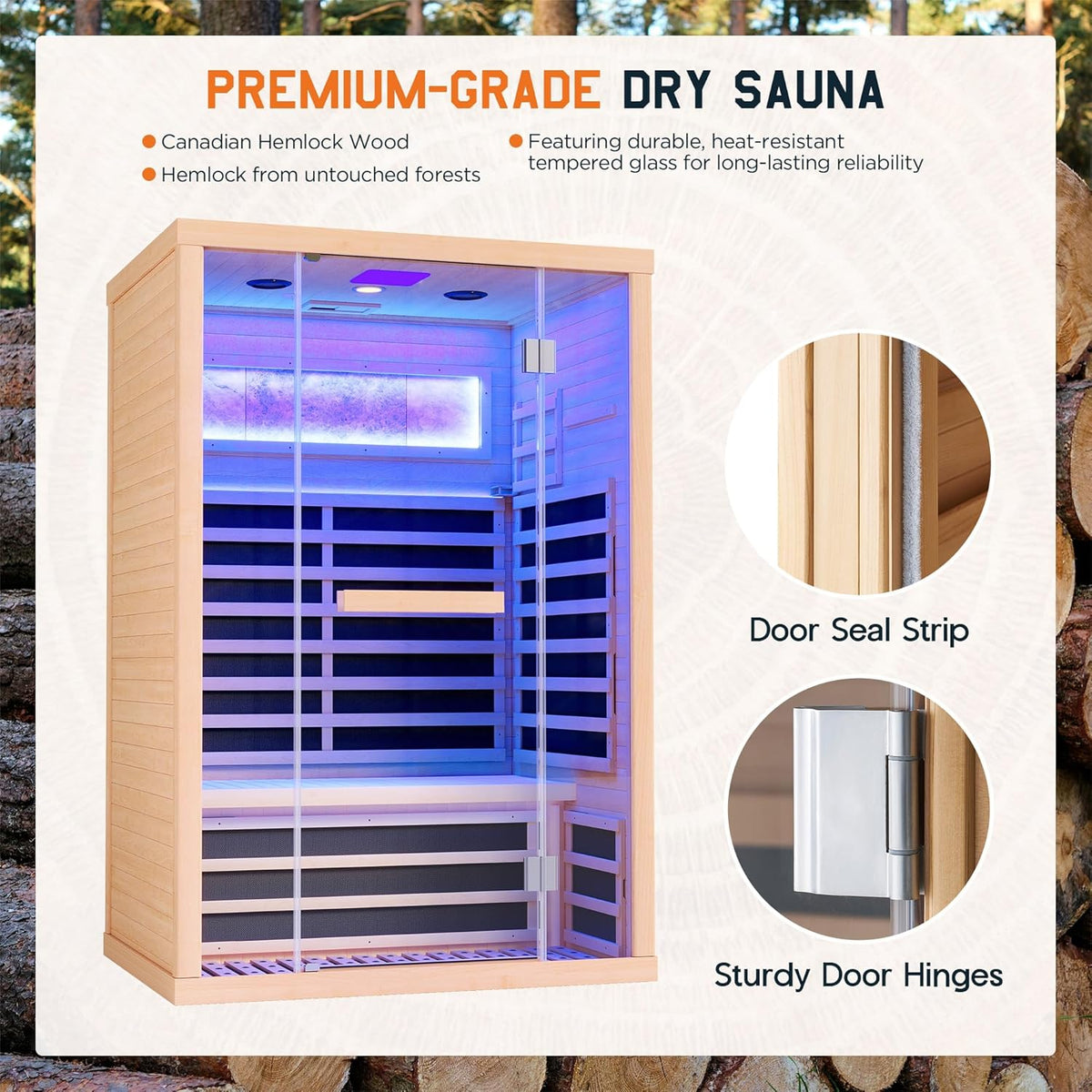 2 Person Infrared Sauna with Salt Crystal Bricks, Low EMF 110V