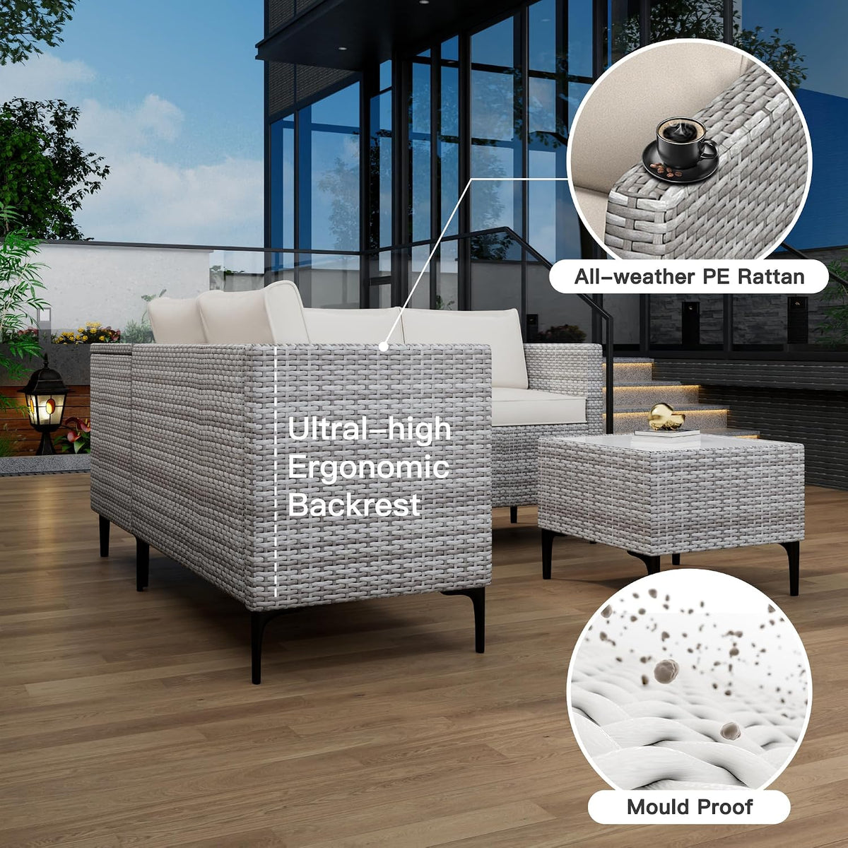 Outdoor Wicker Patio Conversation Set with Storage, PE Rattan Sofa