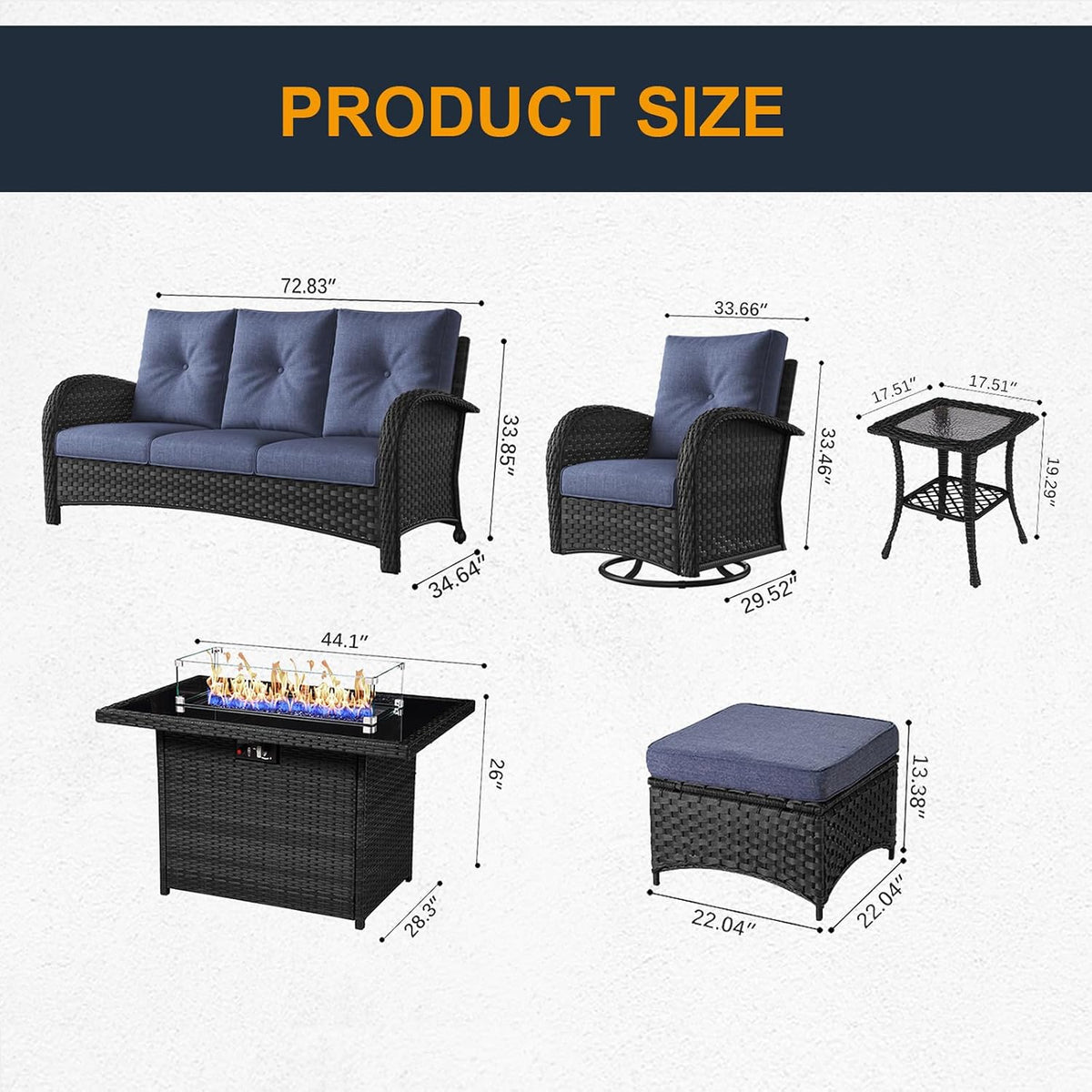 Outdoor Patio Furniture Sets with Fire Pit Table 10 Pieces Wicker Swivel Rocker Chairs and Sofa Sets for Backyard Deck